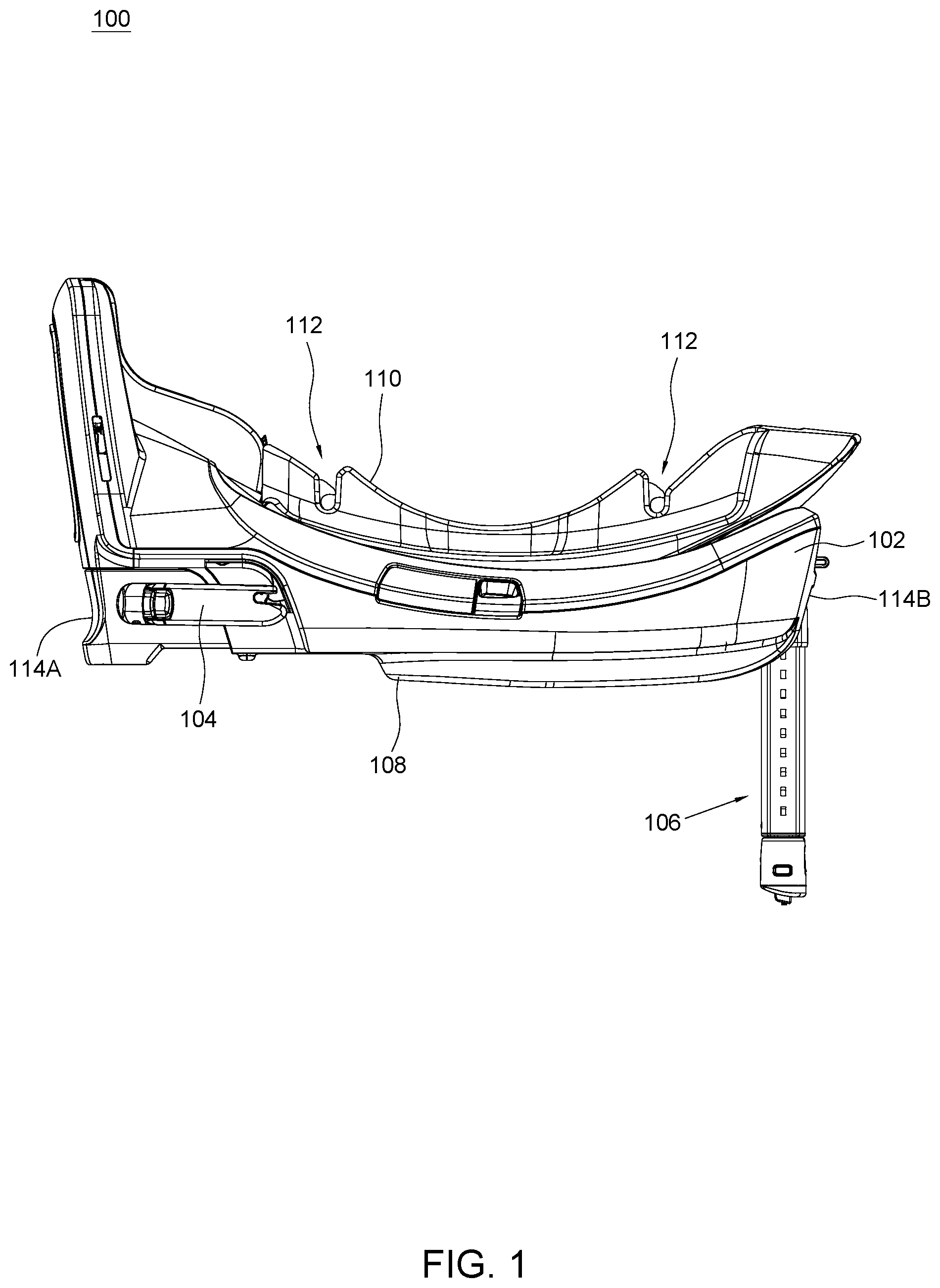 Patent US12311810 — Support base for a child safety seat — Figure 1