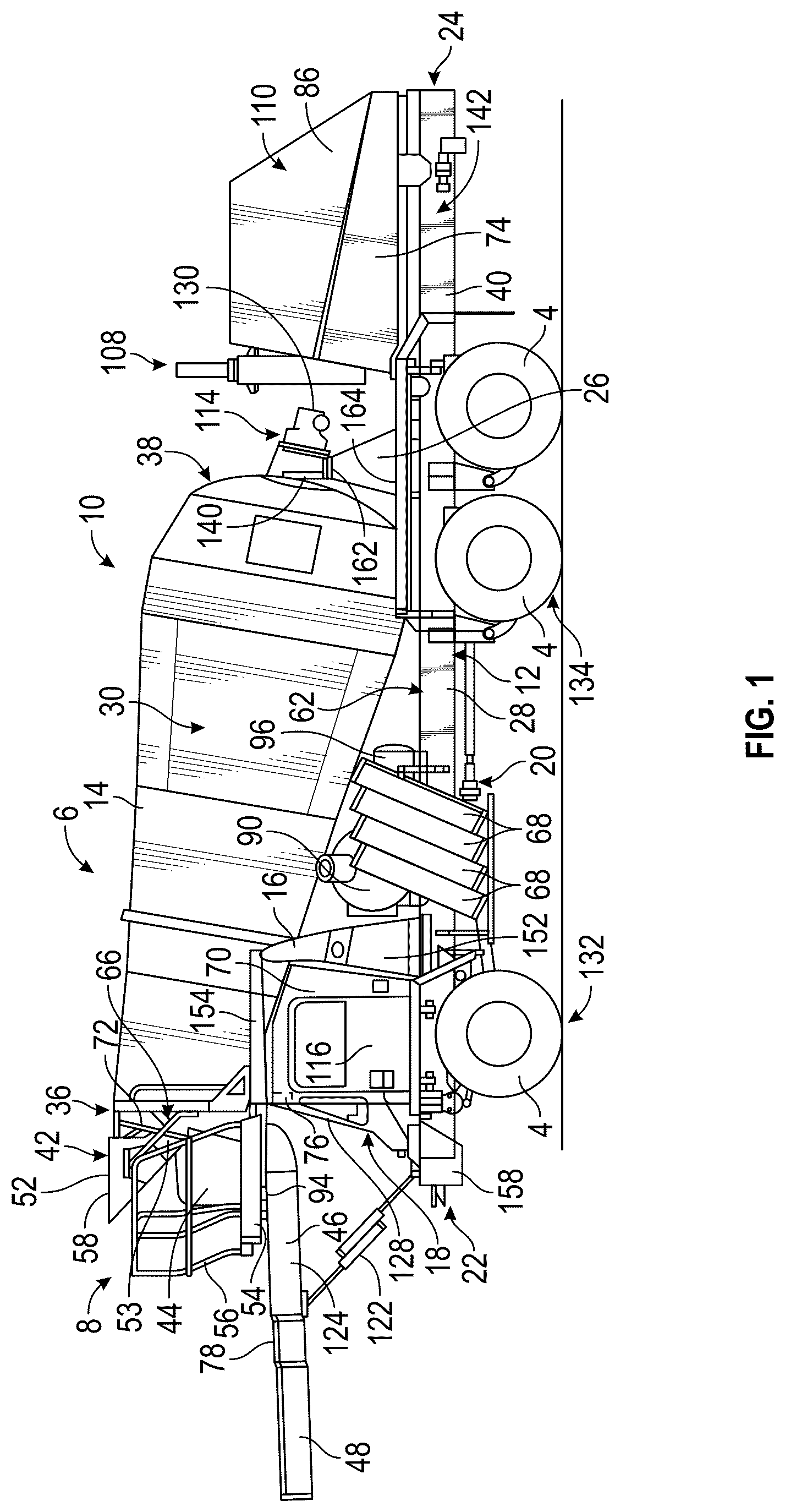 Patent US12311822 — Concrete mixer vehicle with trainer cab — Figure 1
