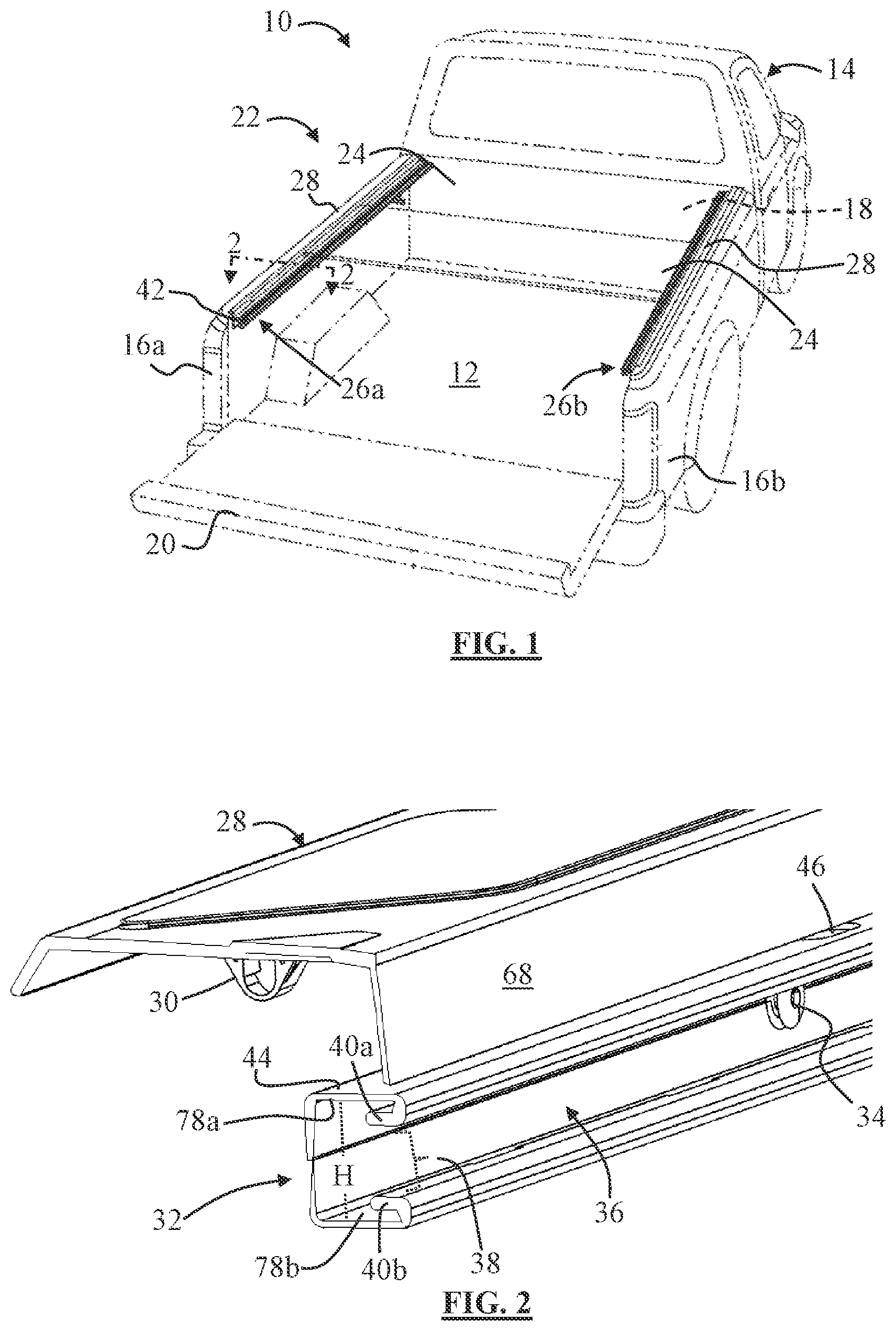 Patent US12311827 — Tonneau rail system and attachment device for securing a tonneau rail to a vehicle — Figure 1