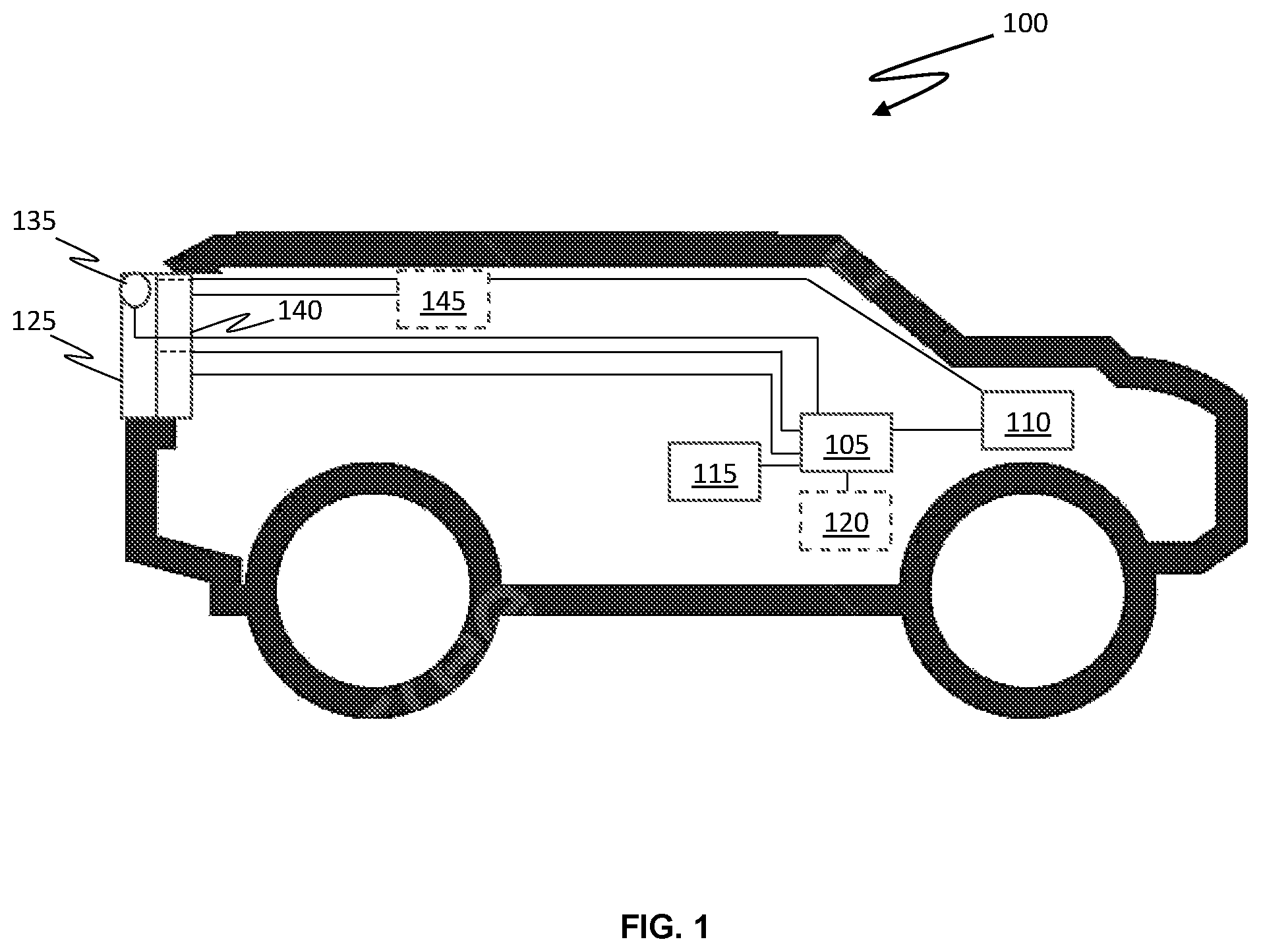 Patent US12311835 — Rear window-mounted double-sided display for emergency vehicle use — Figure 1
