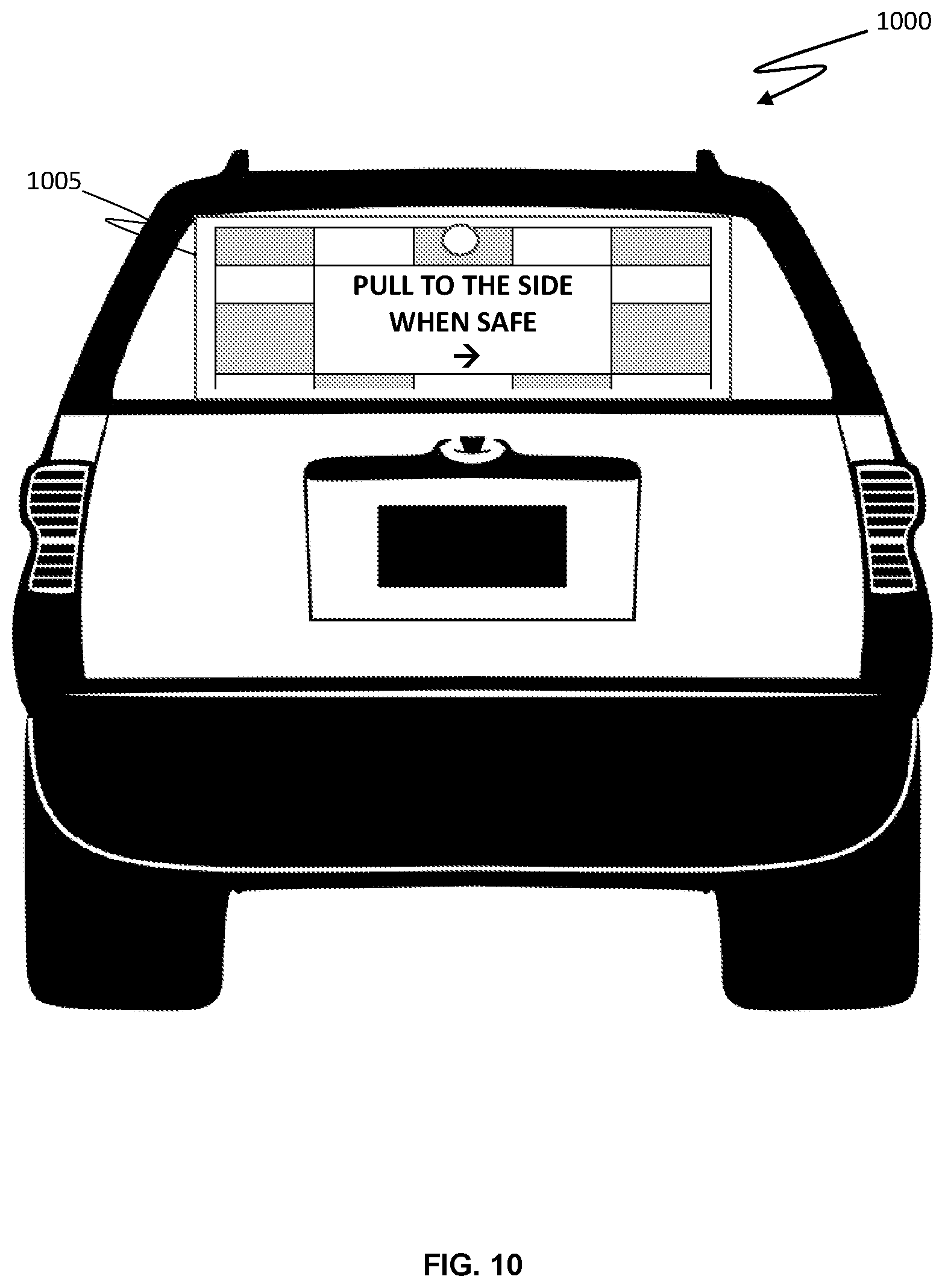 Patent US12311835 Figure 11 – Rear window-mounted double-sided display for emergency vehicle use