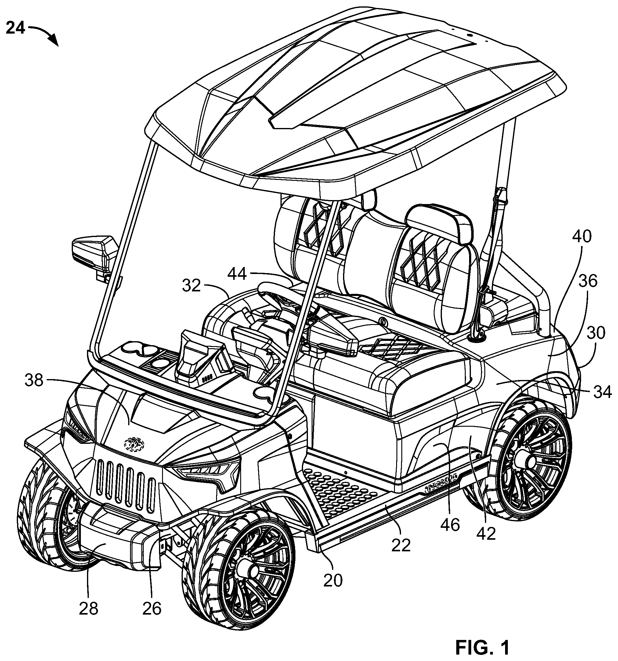 Patent US12311836 — Systems and methods for a lighting assembly for a golf cart — Figure 1