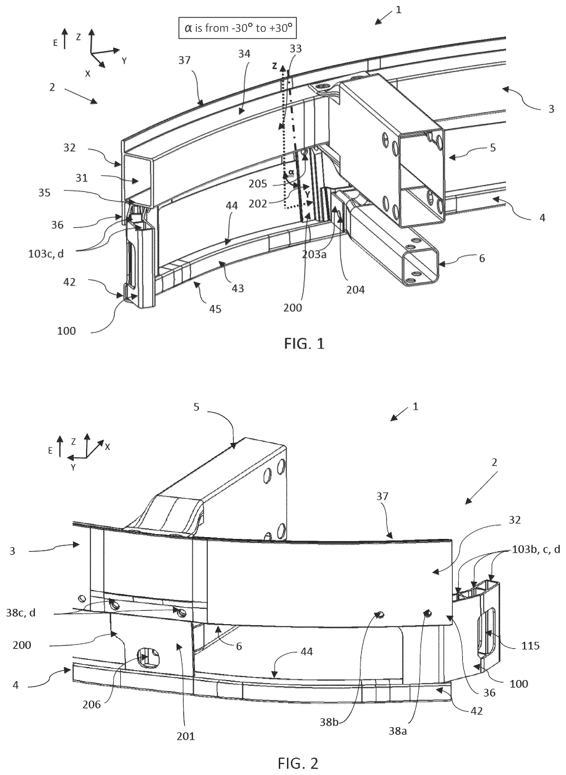 Patent US12311856 Figure 1 – Connecting element for improved crash behaviour in a car to car collision