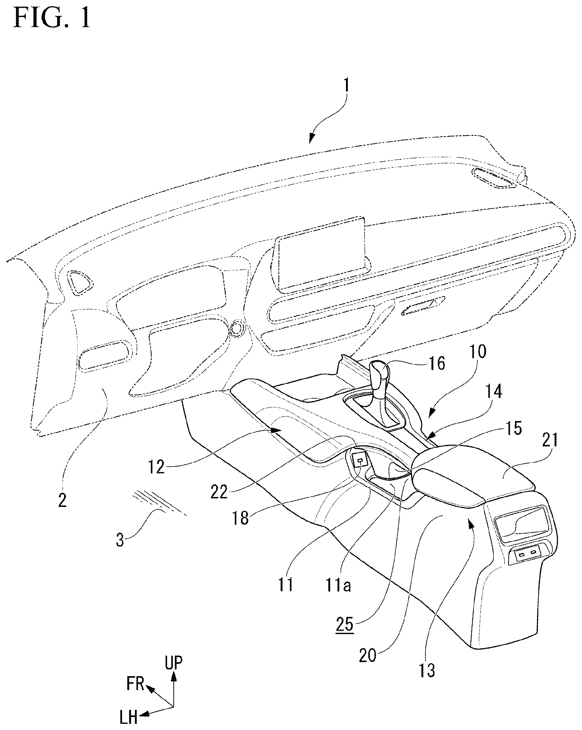 Patent US12311886 — Vehicle center console — Figure 1