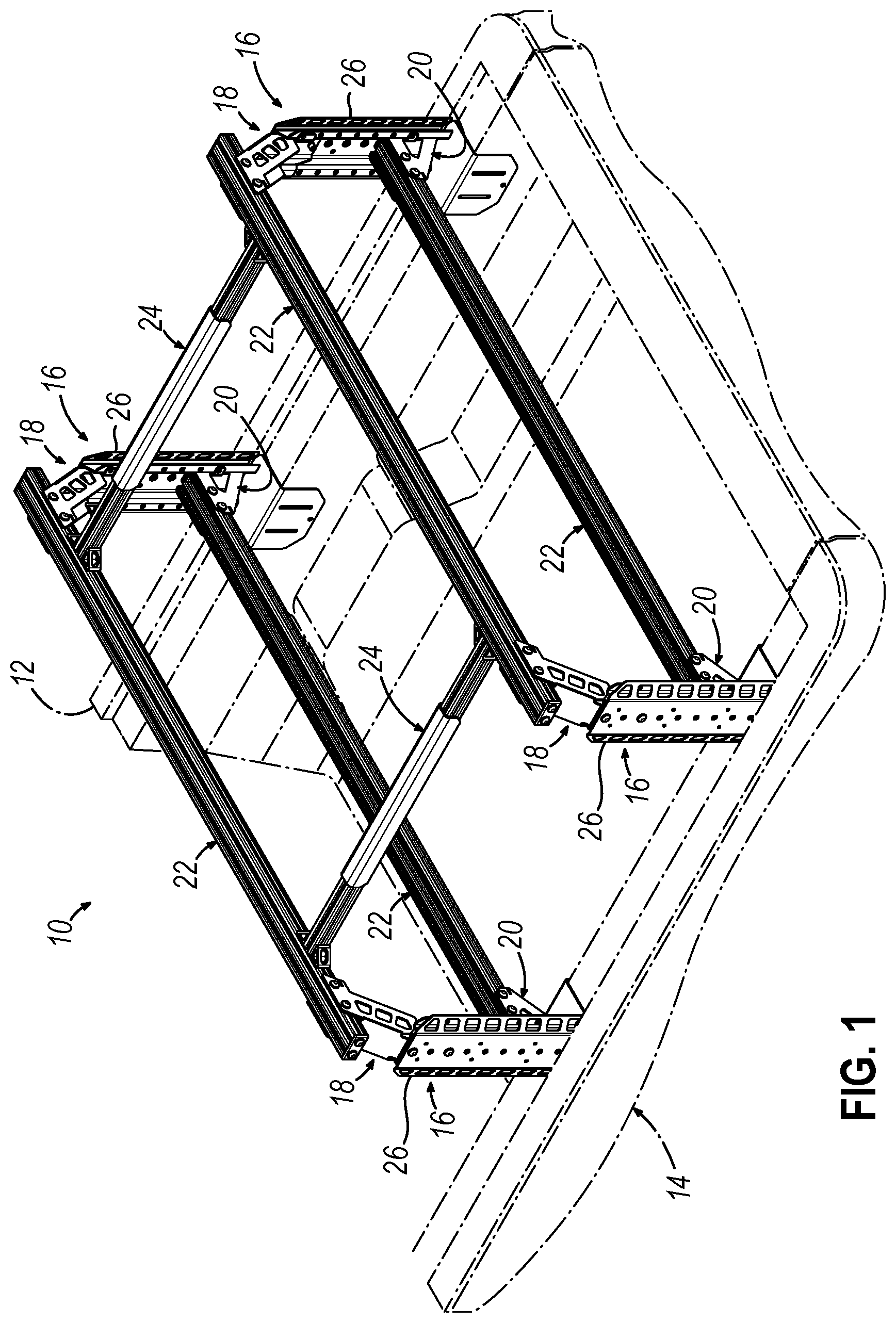 Patent US12311889 — Modular truck bed rack system and related methods — Figure 1