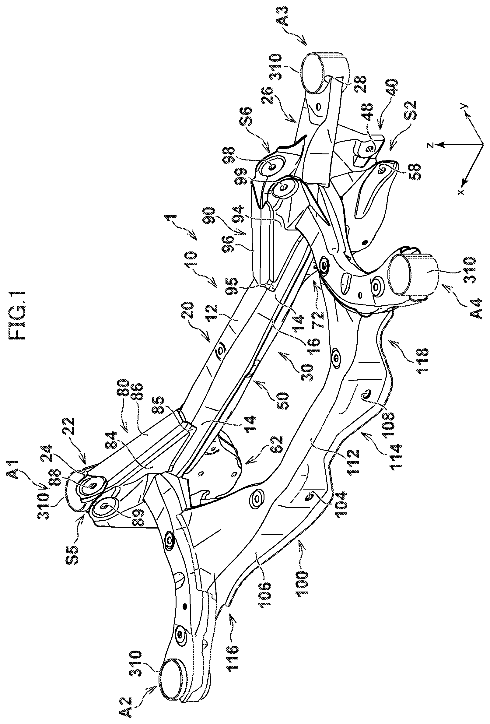 Patent US12312004 — Subframe for vehicle — Figure 1