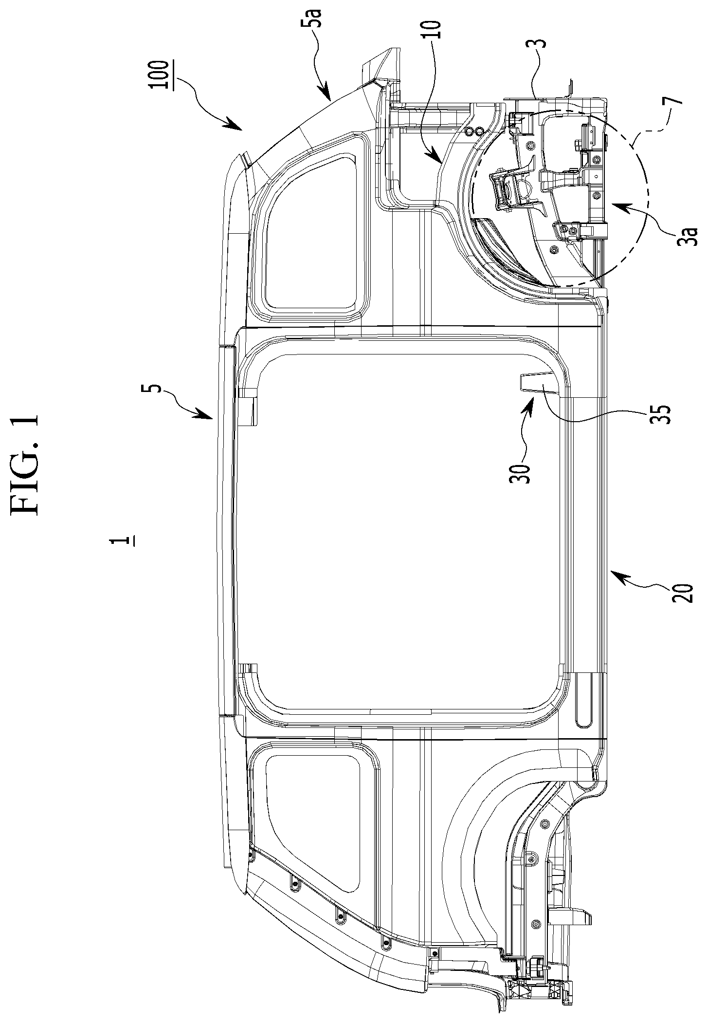 Patent US12312009 Figure 1 – Front vehicle body structure