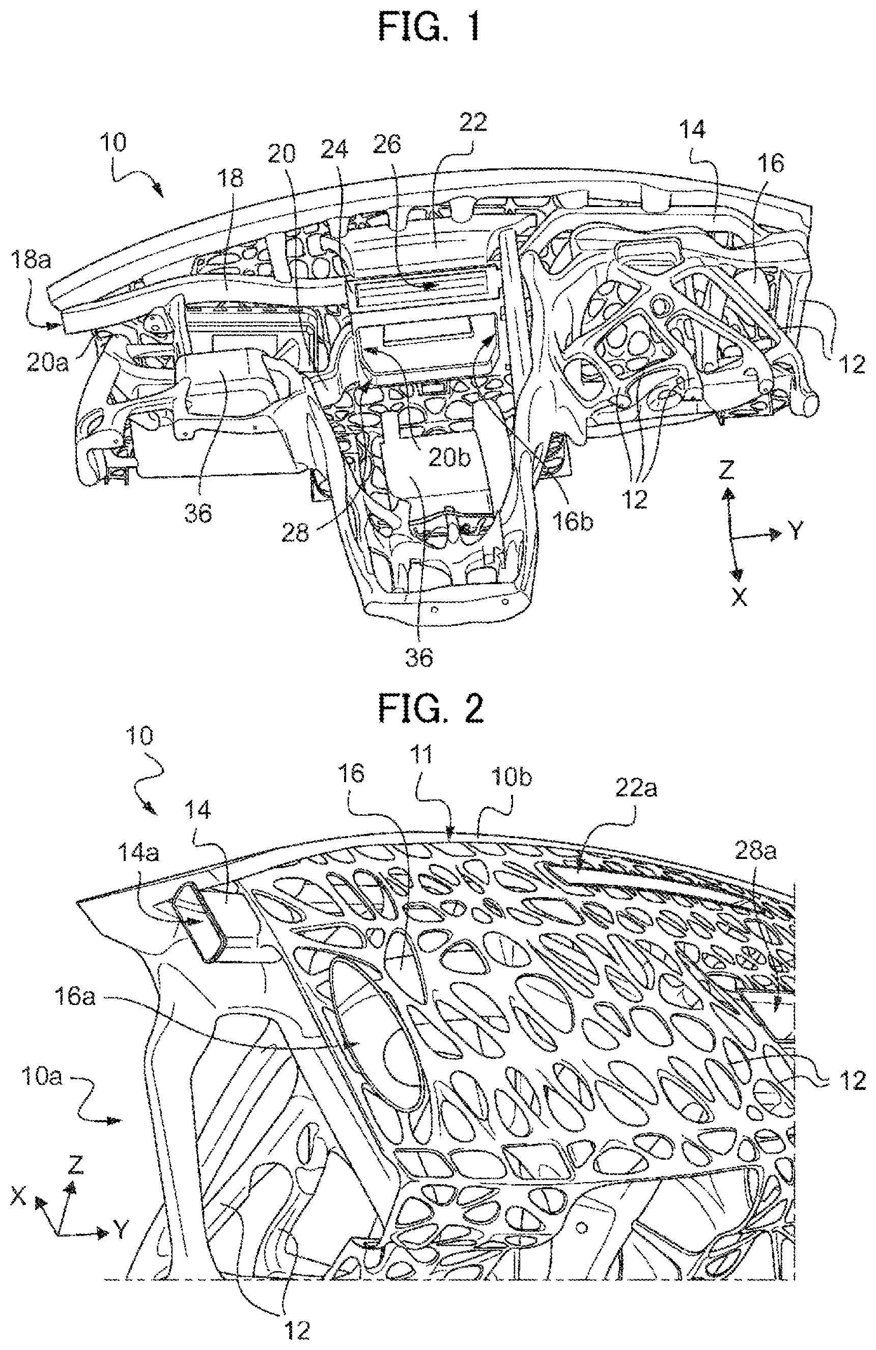Patent US12312011 — Dashboard body with a lacunary structure and integrated fluid circulation ducts — Figure 1