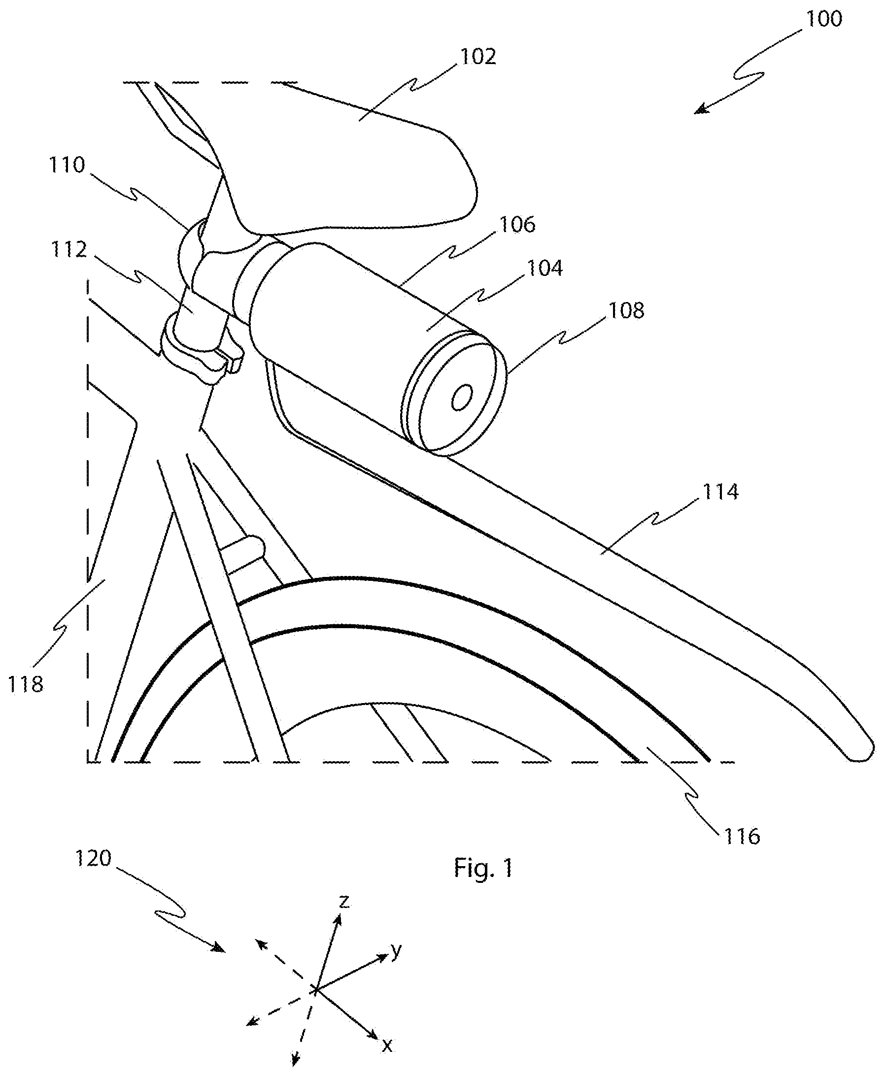 Patent US12312040 — Bicycle underseat storage with light and wheel guard — Figure 1