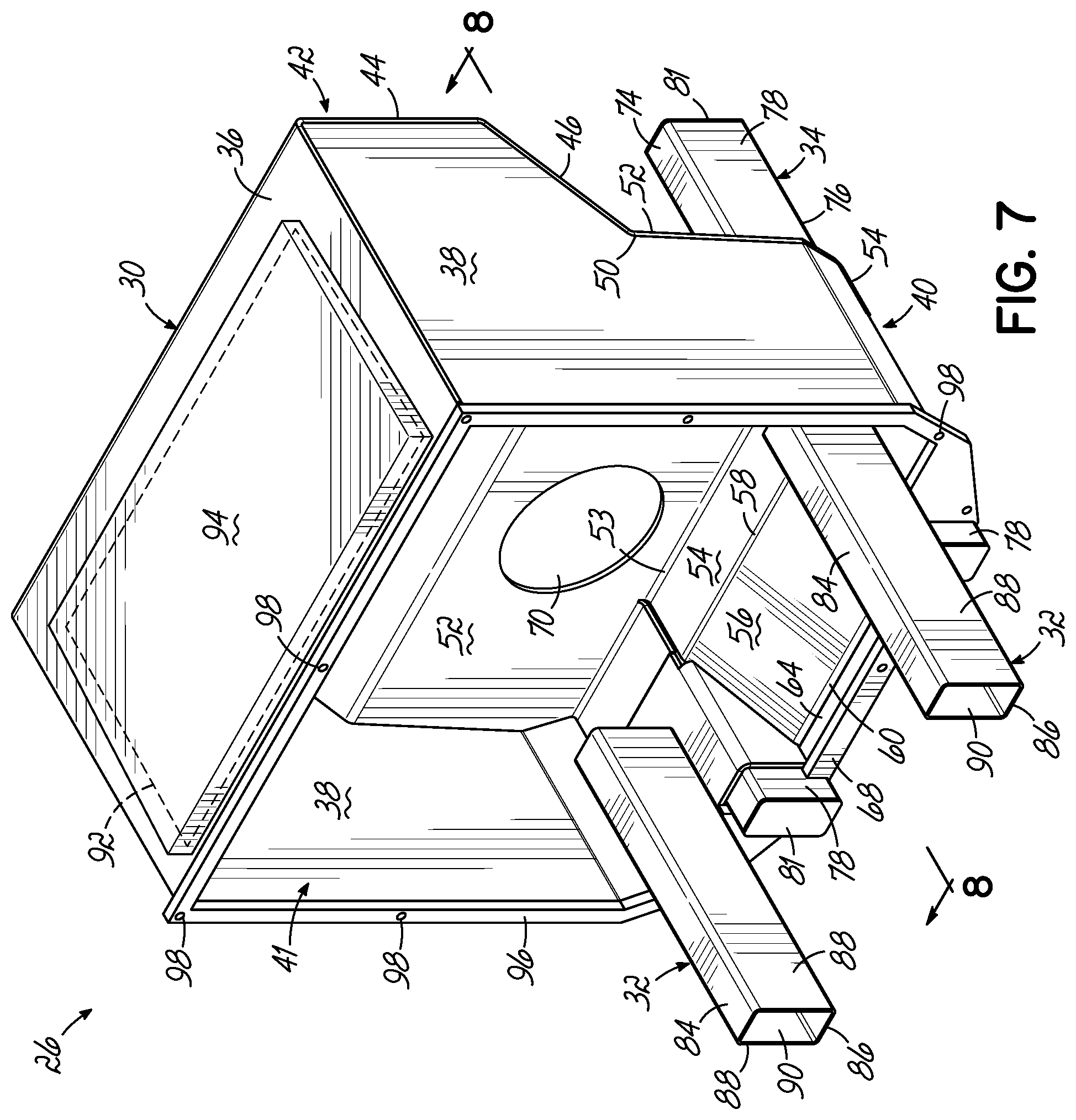 Patent US12312056 Figure 8 – Jet pump assembly and method of securing jet pump assembly to pontoon boat