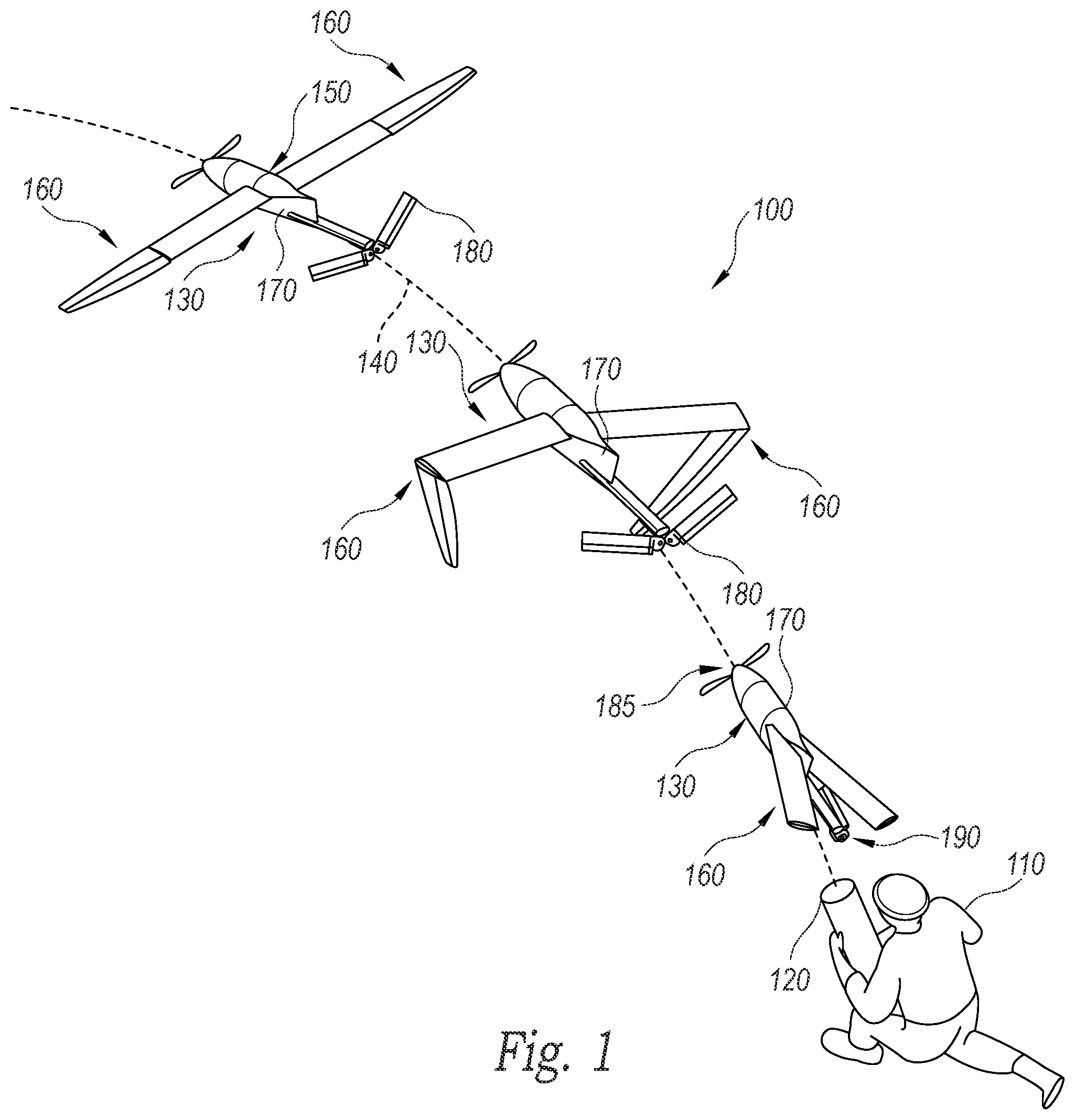 Patent US12312083 — Systems and methods for aerodynamic deployment of wing structures — Figure 1