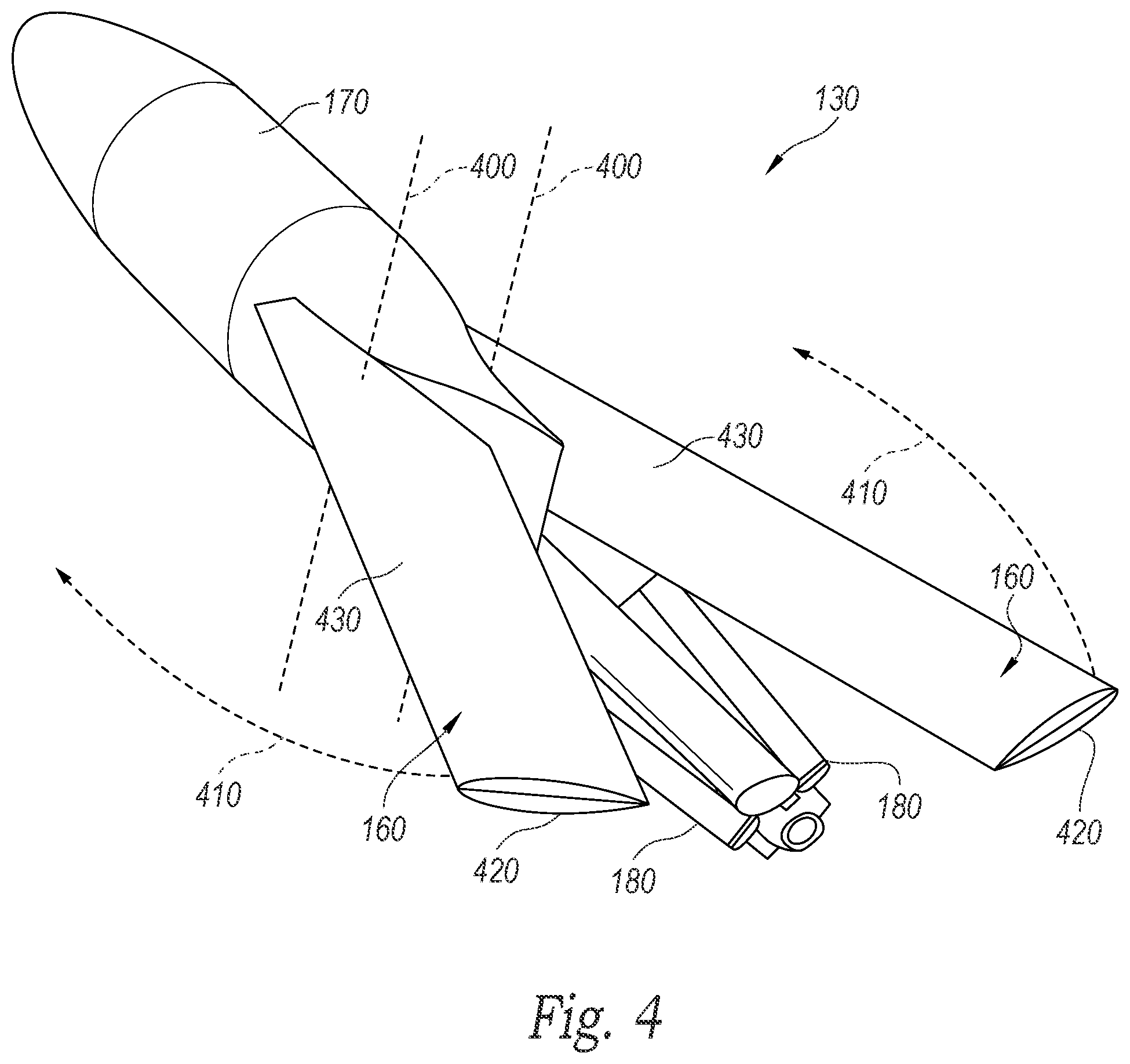 Patent US12312083 Figure 4 – Systems and methods for aerodynamic deployment of wing structures