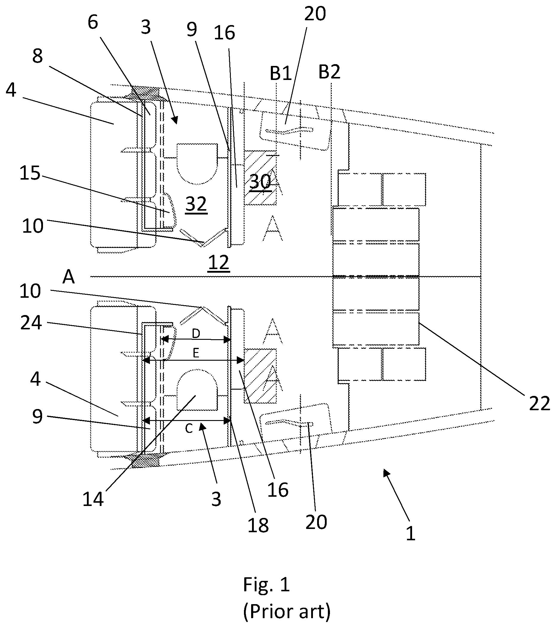 Patent US12312087 — PRM-accessible aircraft lavatory — Figure 1