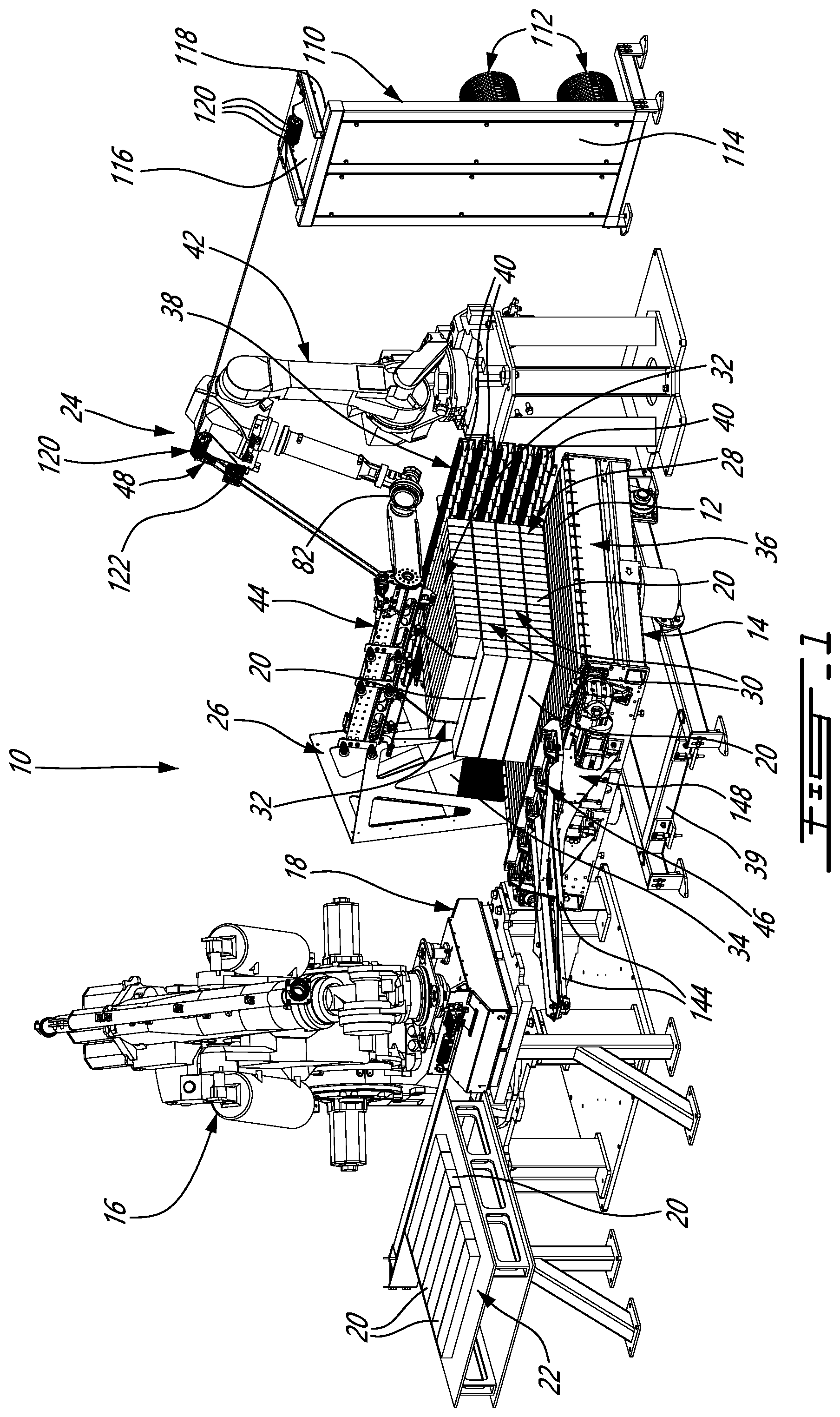 Patent US12312109 — Adaptable spacer roping installation system for casted concrete products or the likes and palletizing system therewith — Figure 1