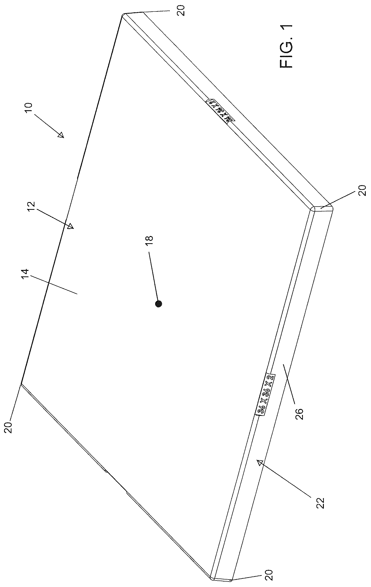 Patent US12312123 — Molded equipment pad with arc-shaped ribs — Figure 1