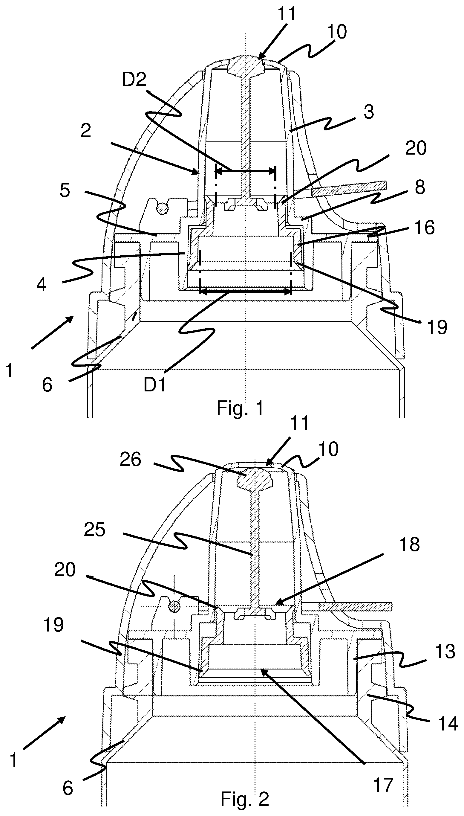 Patent US12312152 — Actuating device for use in combination with a pressurized packaging — Figure 1