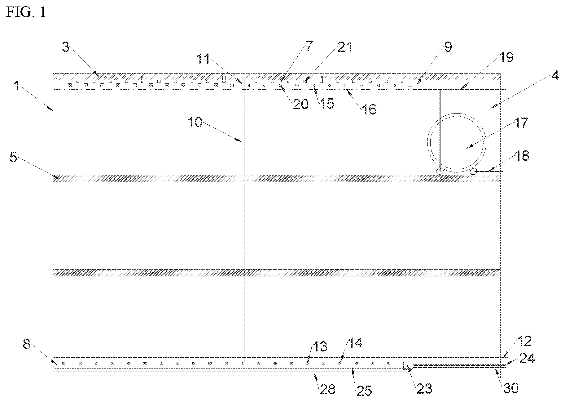 Patent US12312160 — Container equipment and method for enclosed transportation and heterotopic and aerobic stabilization of reserved garbage — Figure 1
