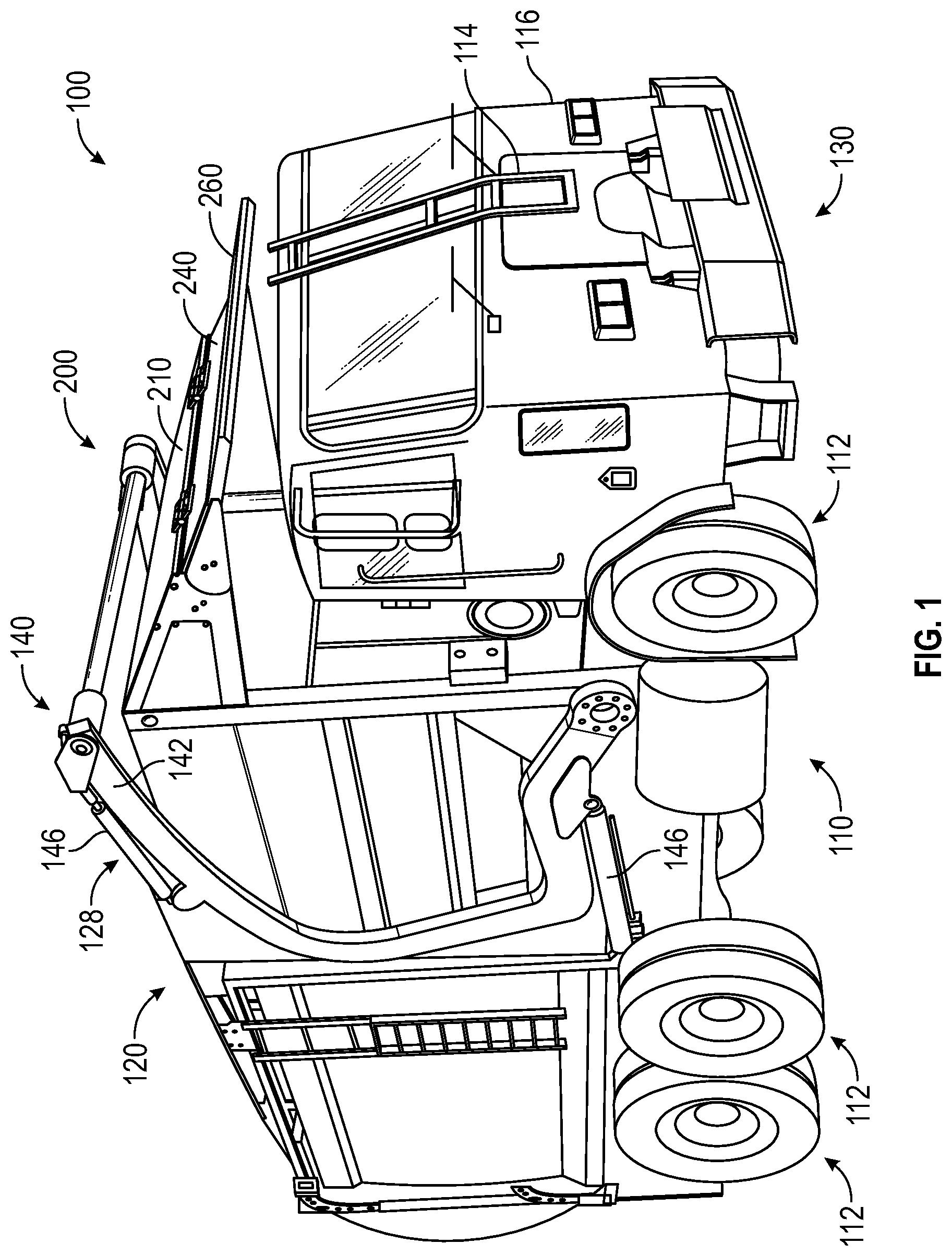 Patent US12312165 — Adjustable canopy for a refuse vehicle — Figure 1