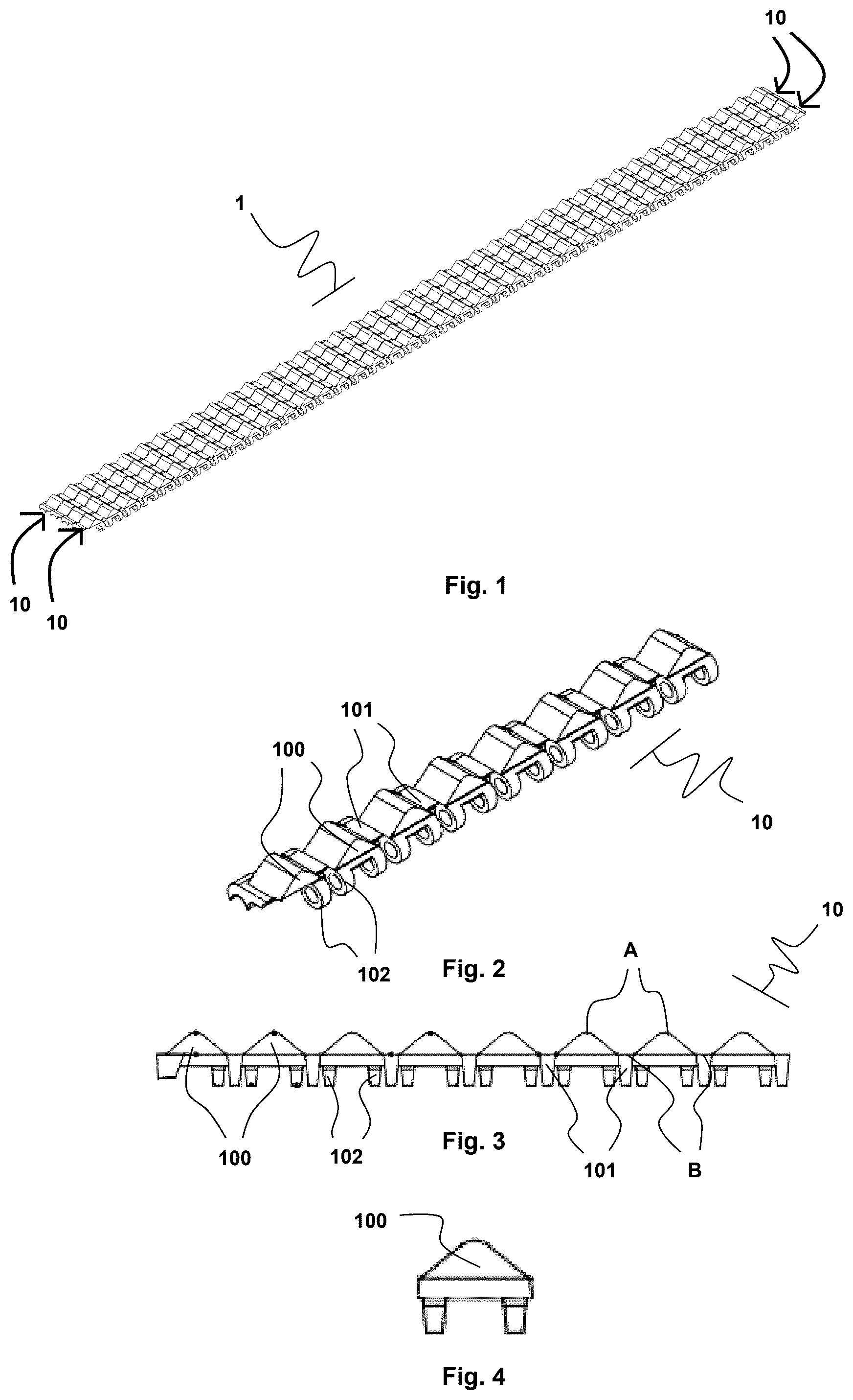 Patent US12312179 — Modular conveyor belt carrying products in a regular and balanced manner — Figure 1