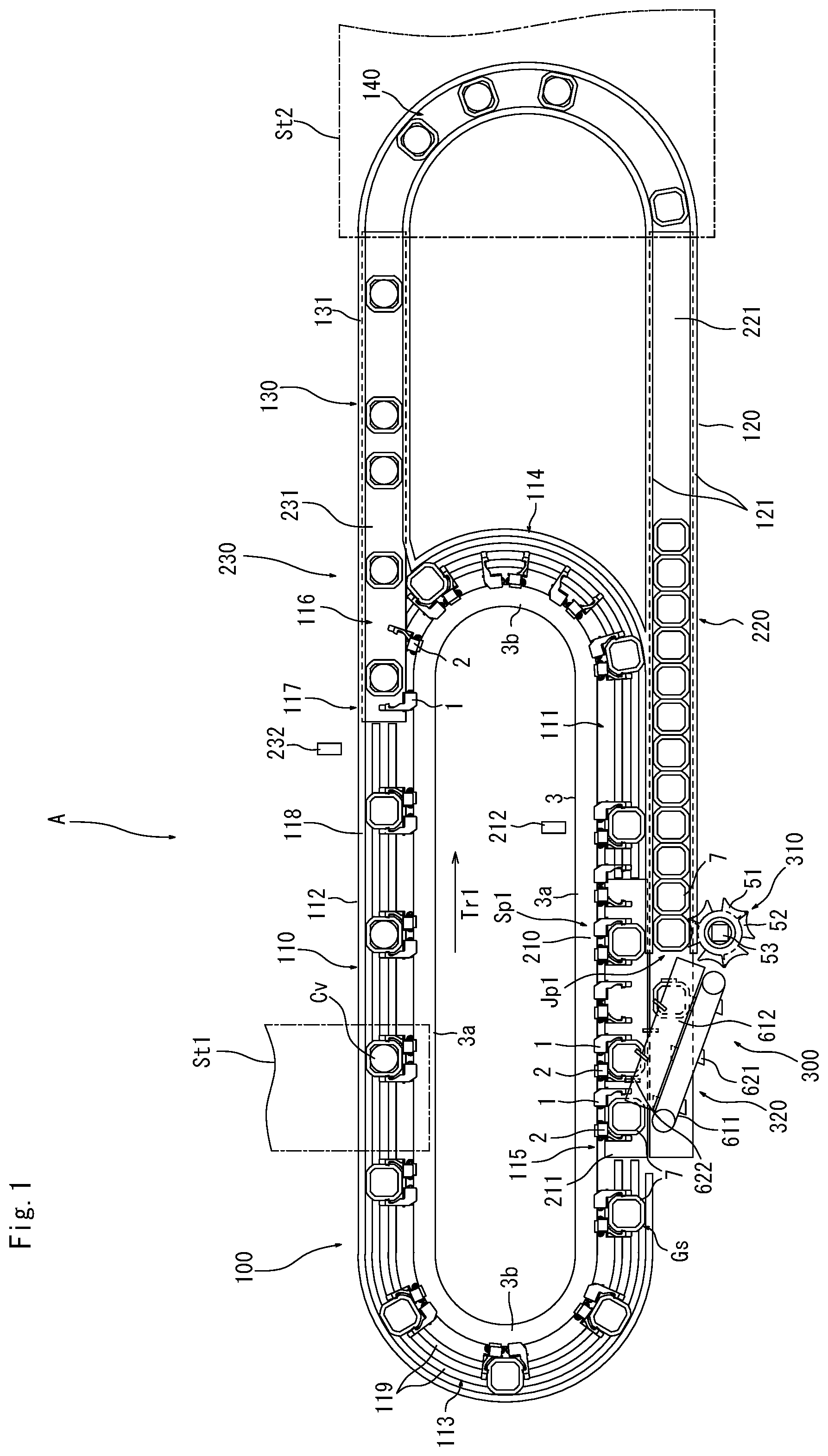 Patent US12312181 — Transport apparatus for pieces to be transported — Figure 1