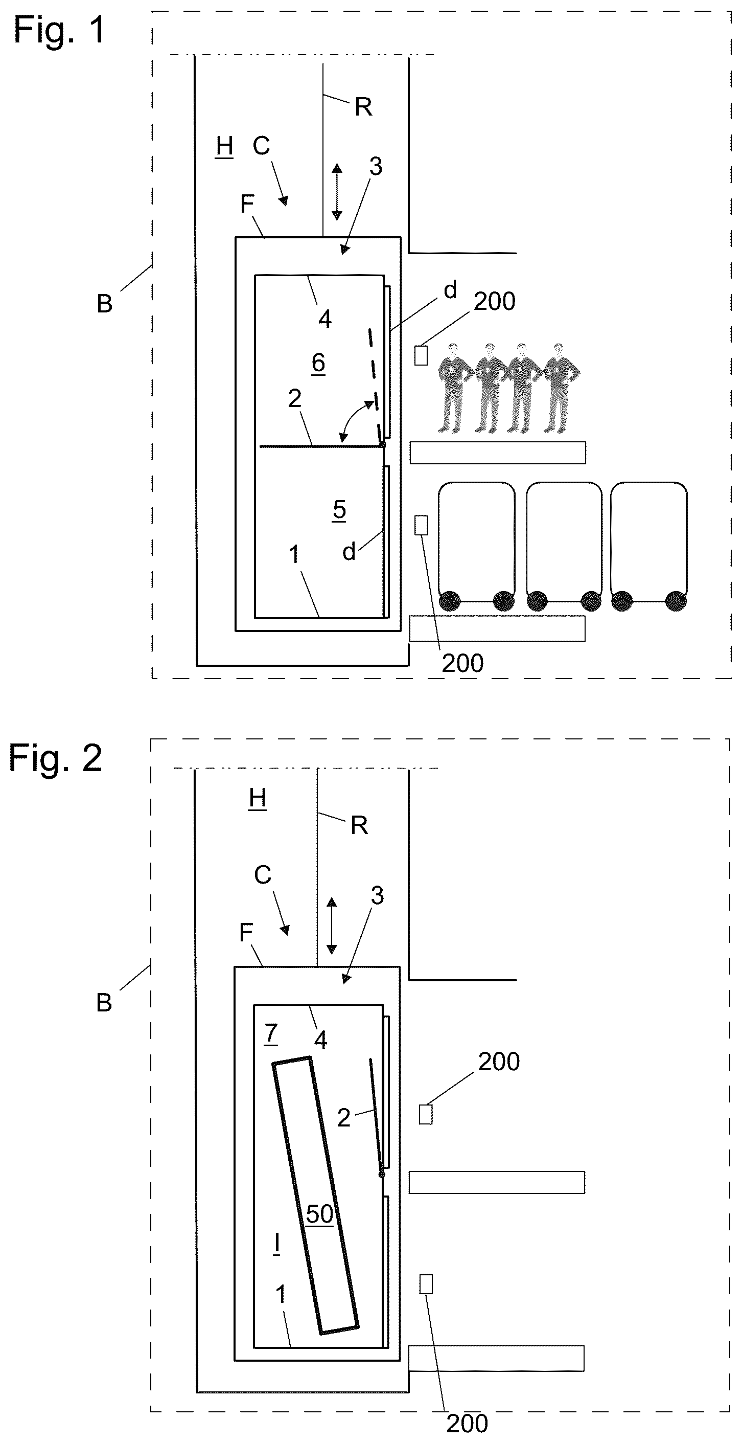 Patent US12312212 — Elevator car and construction-time elevator arrangement and method — Figure 1