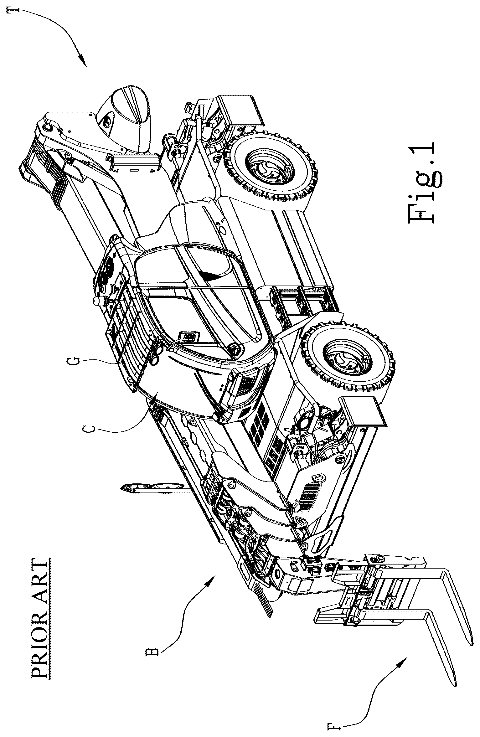 Patent US12312224 — Telehandler provided with improved cab — Figure 1