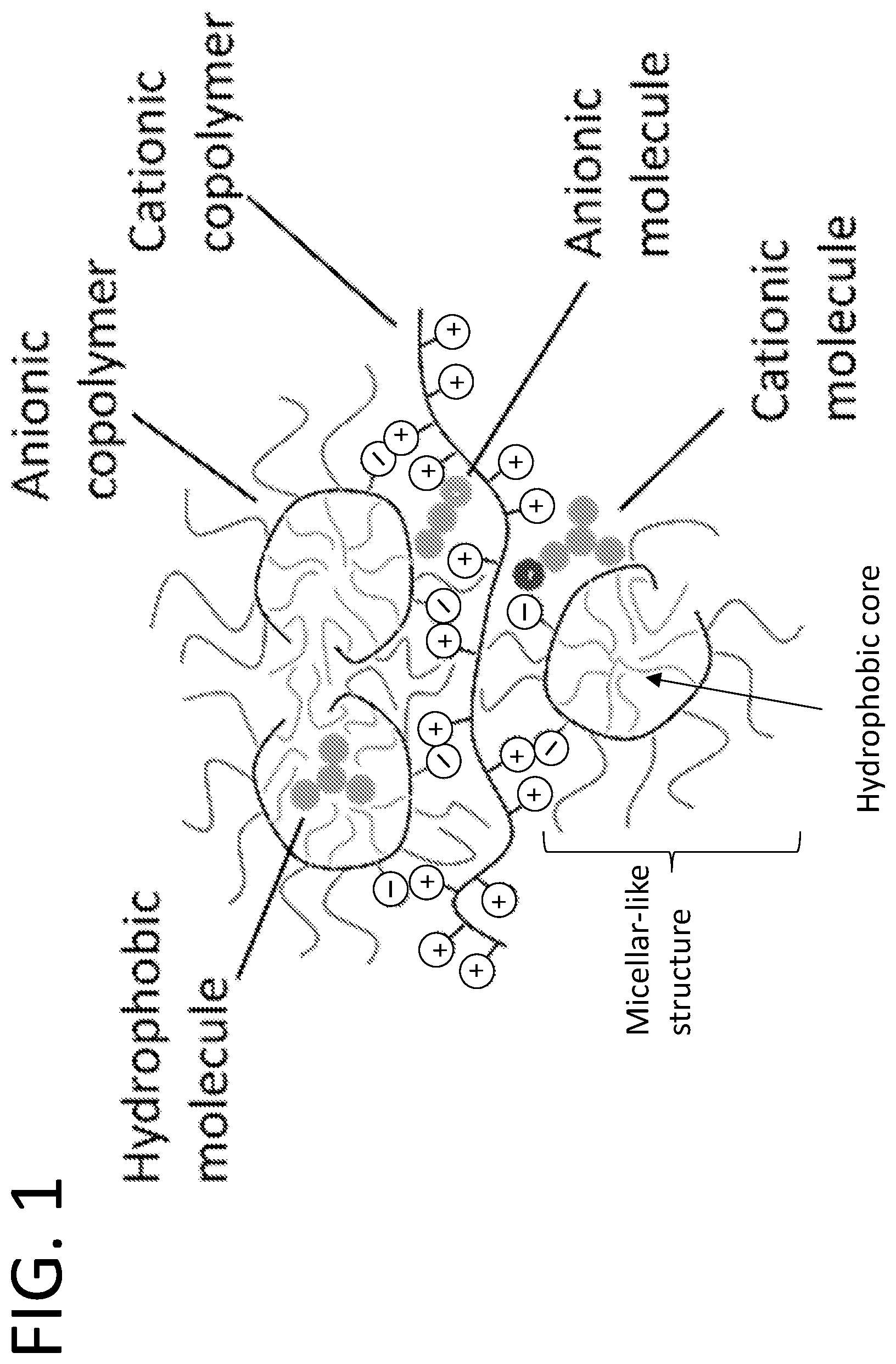 Patent US12312262 Figure 1 – Assembly of random copolymer polyelectrolyte complexes for removal of contaminants from water