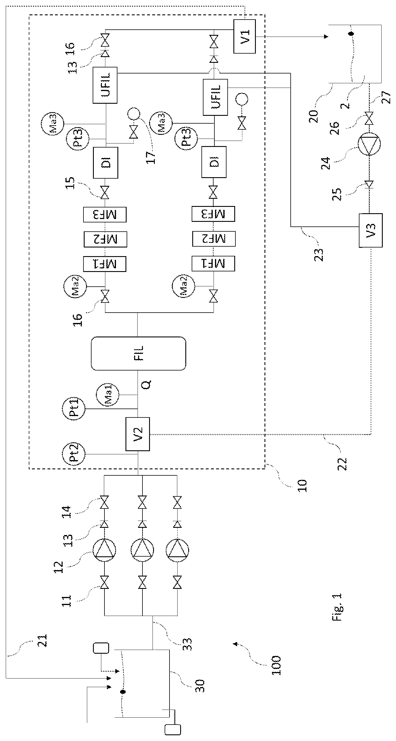 Patent US12312269 — Grey water treatment and recycling system, grey water treatment and recycling process, system control method — Figure 1