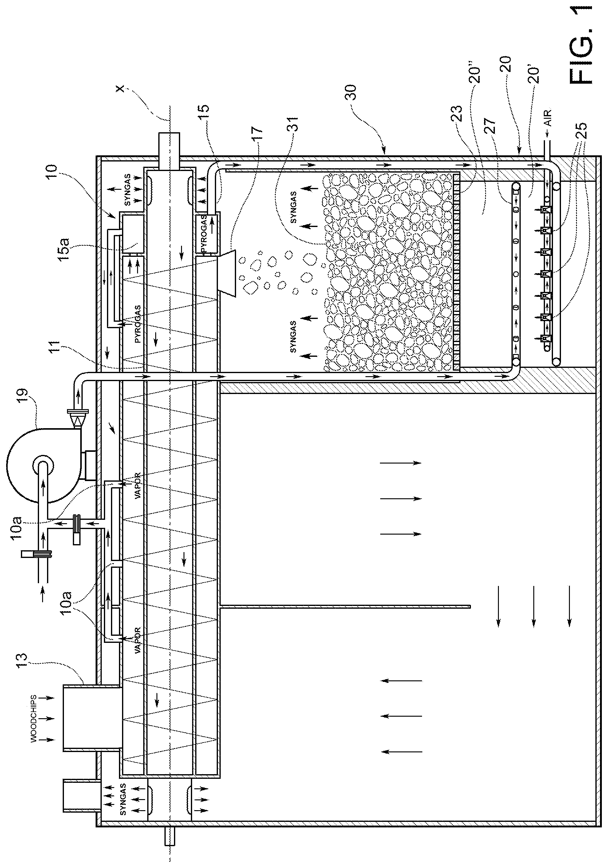 Patent US12312545 — Process for gasifying an organic material and plant for carrying out said process — Figure 1