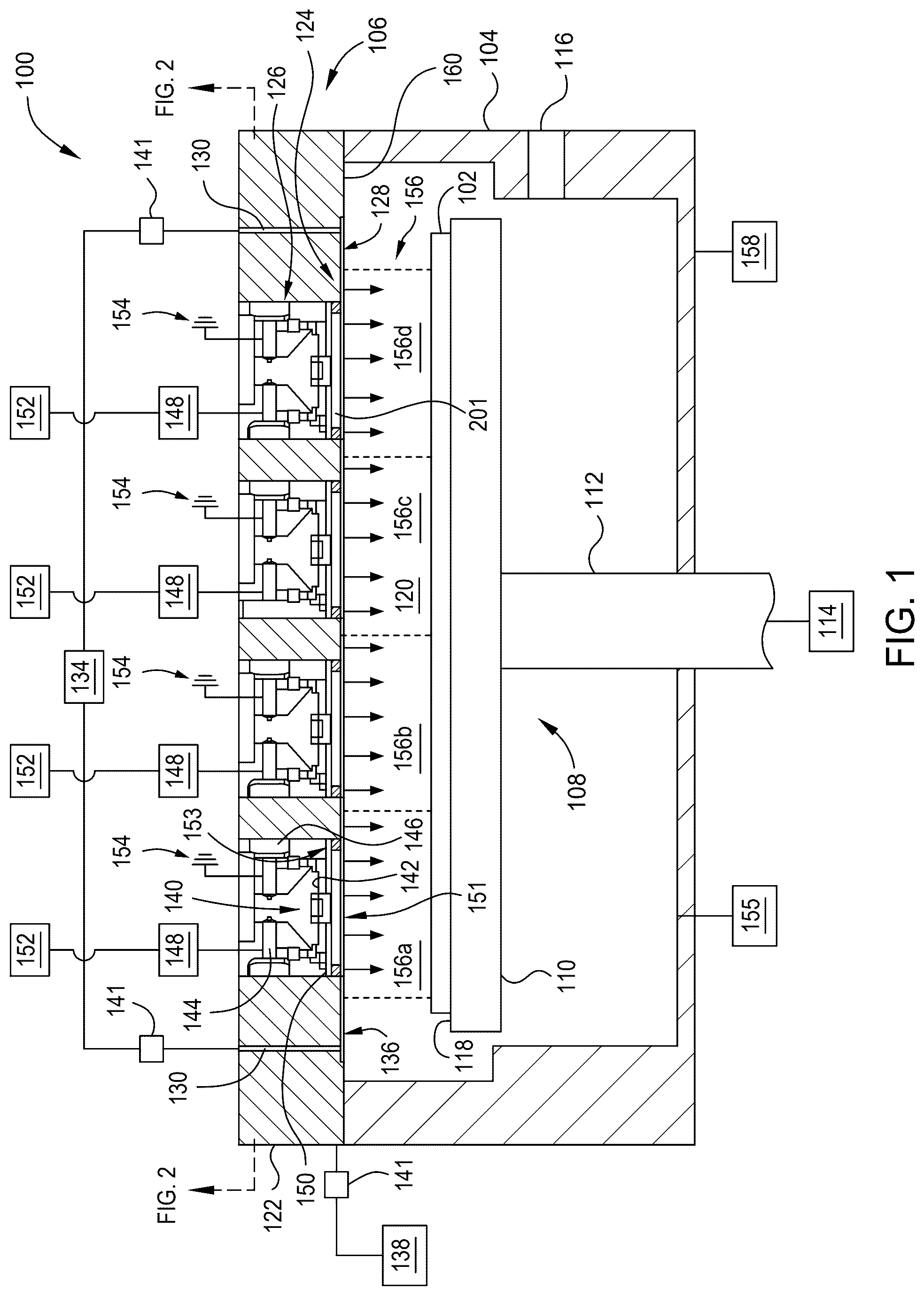 Patent US12312689 — Large-area high-density plasma processing chamber for flat panel displays — Figure 1