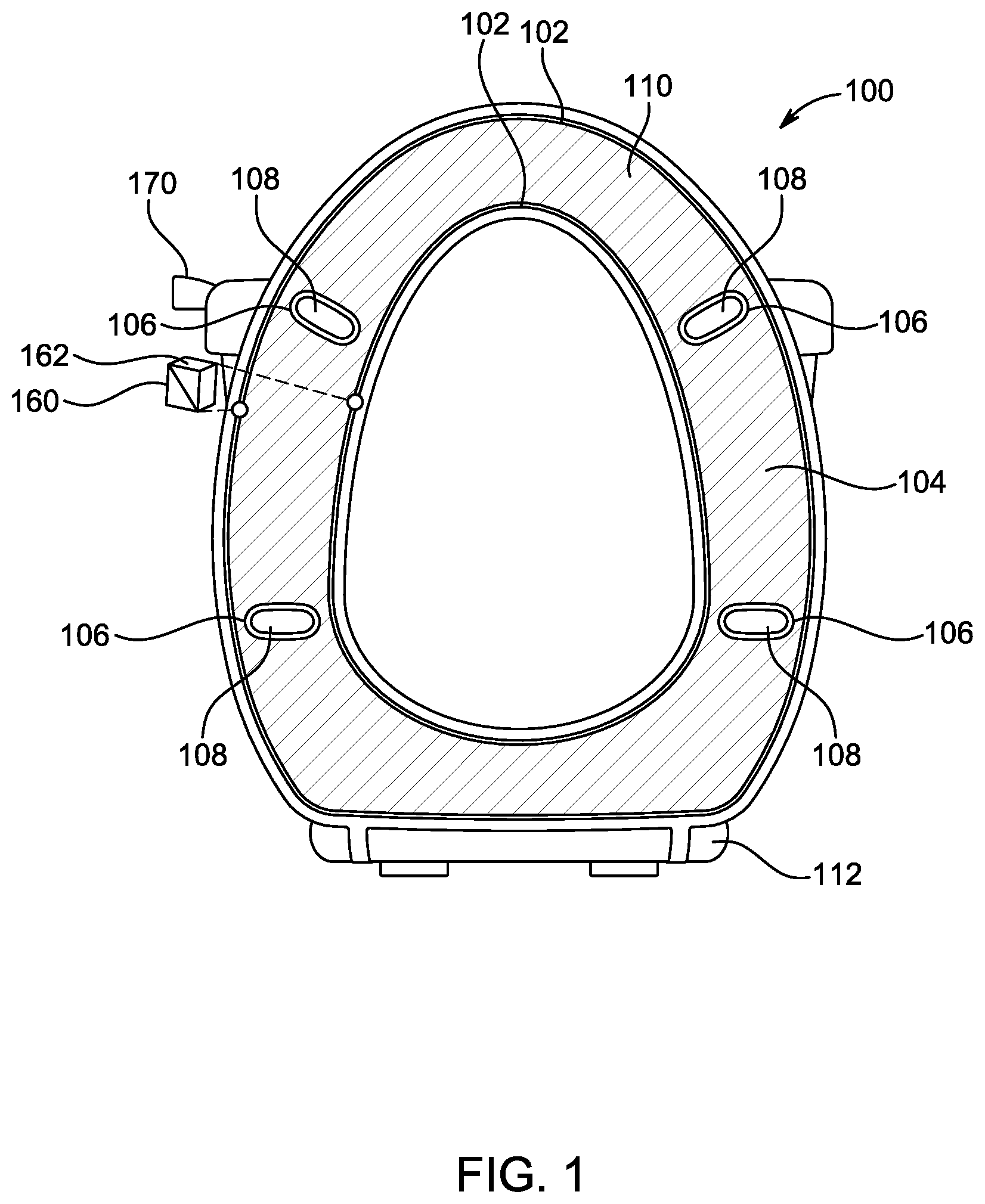 Patent US12312792 — Toilet infectious airborne particulate filtration and disinfection systems — Figure 1