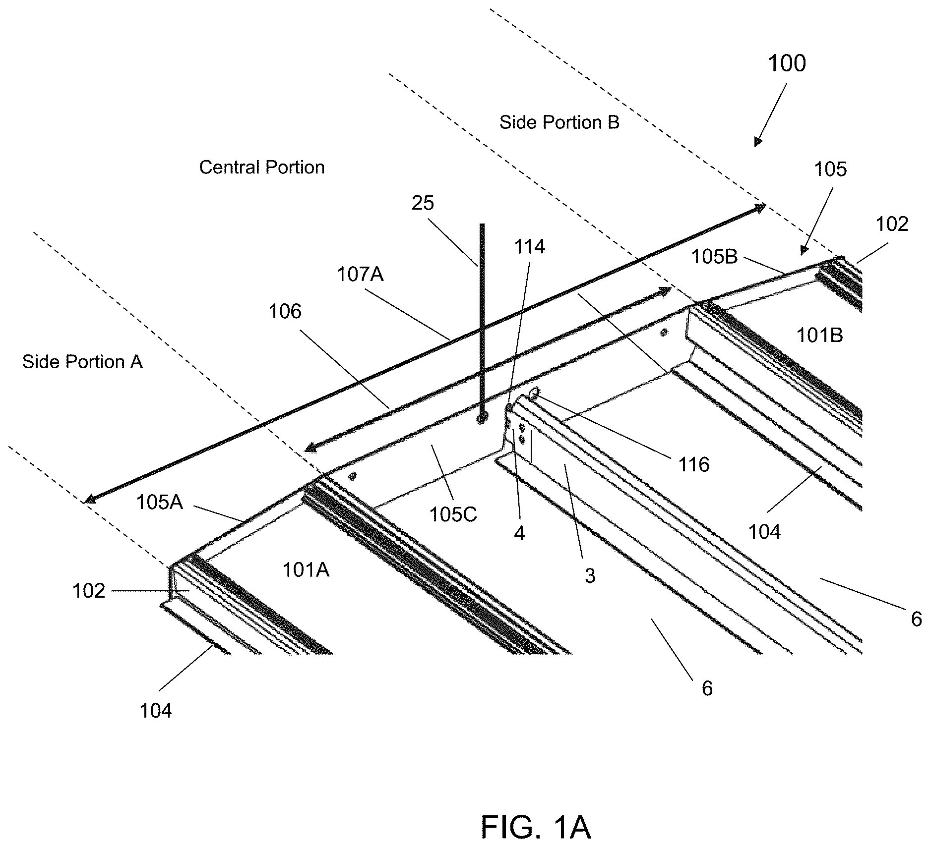 Patent US12312806 — Ceiling grid lighting assembly with two linear lighting modules and a configurable, functional gap — Figure 1