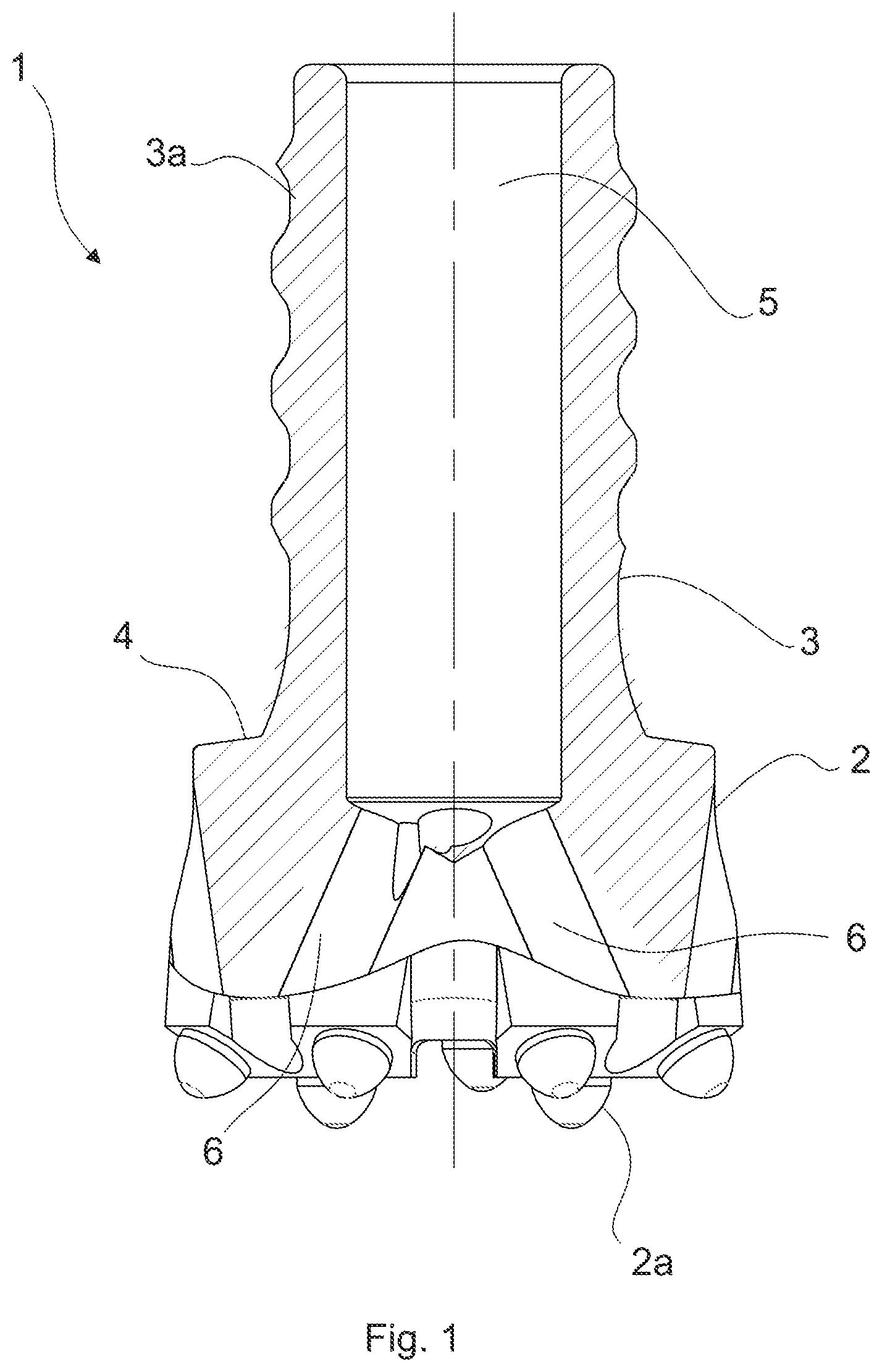 Patent US12312866 Figure 1 – Drill assembly for percussive drilling, a drill bit and a drill string element