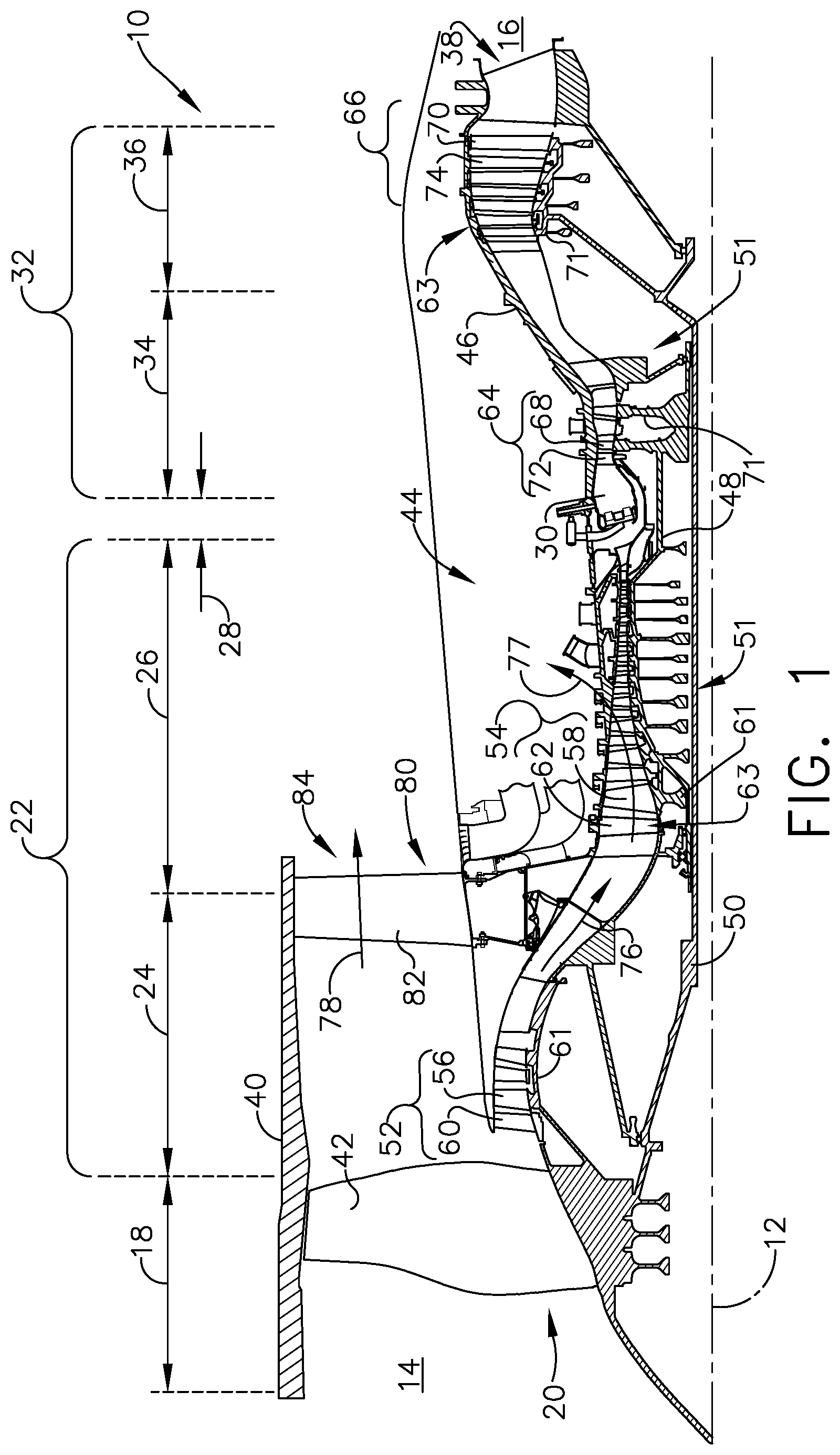 Patent US12312975 — Component for a turbine engine with a cooling hole — Figure 1
