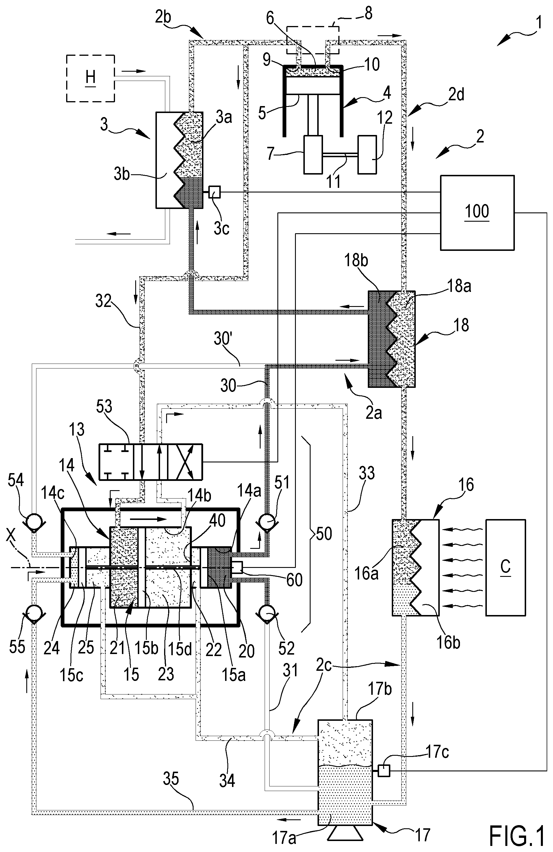 Patent US12312980 — Plant and process of converting thermal energy into mechanical and/or electrical energy — Figure 1