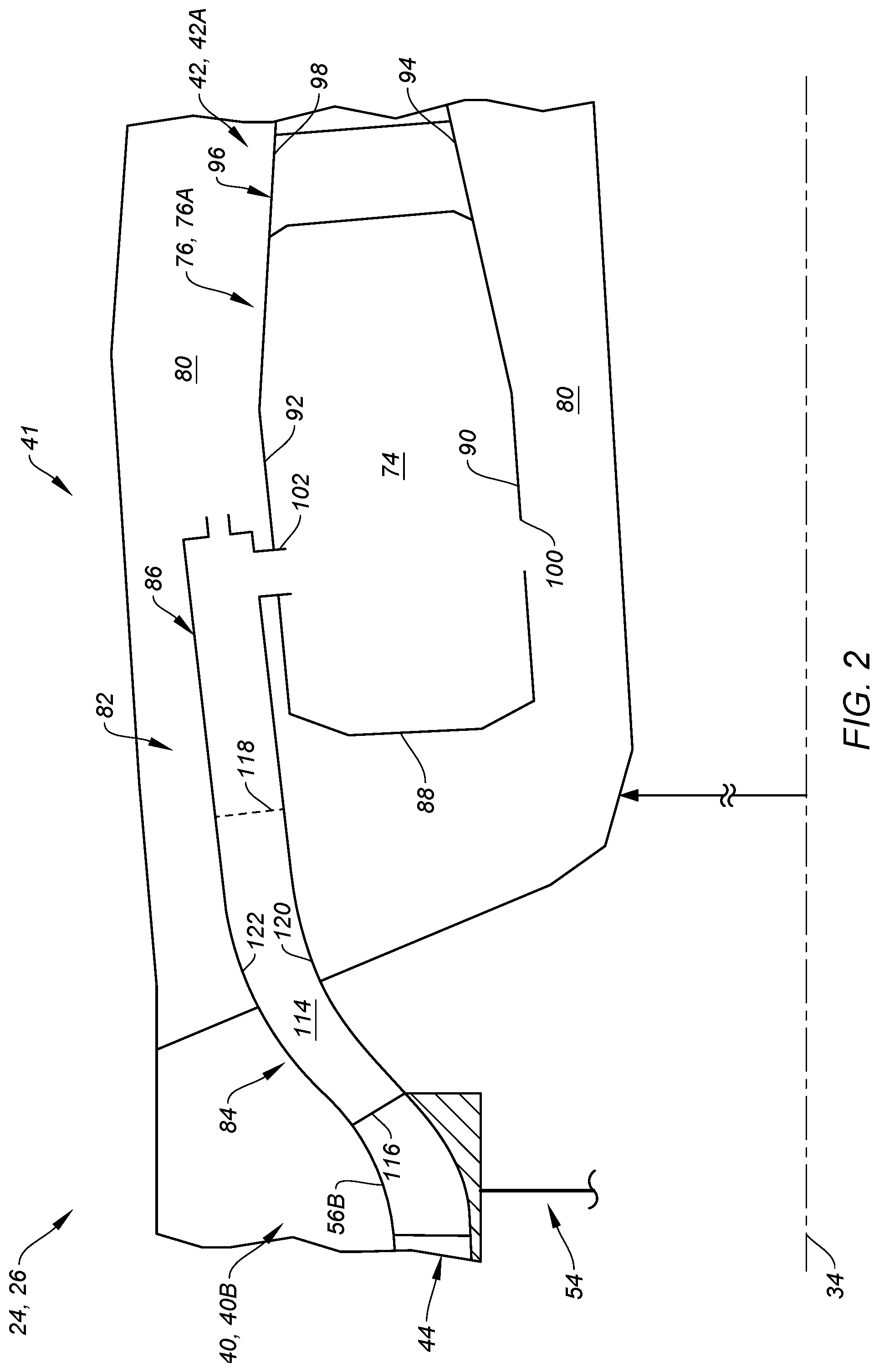 Patent US12312999 Figure 2 – Separating airflows within a turbine engine