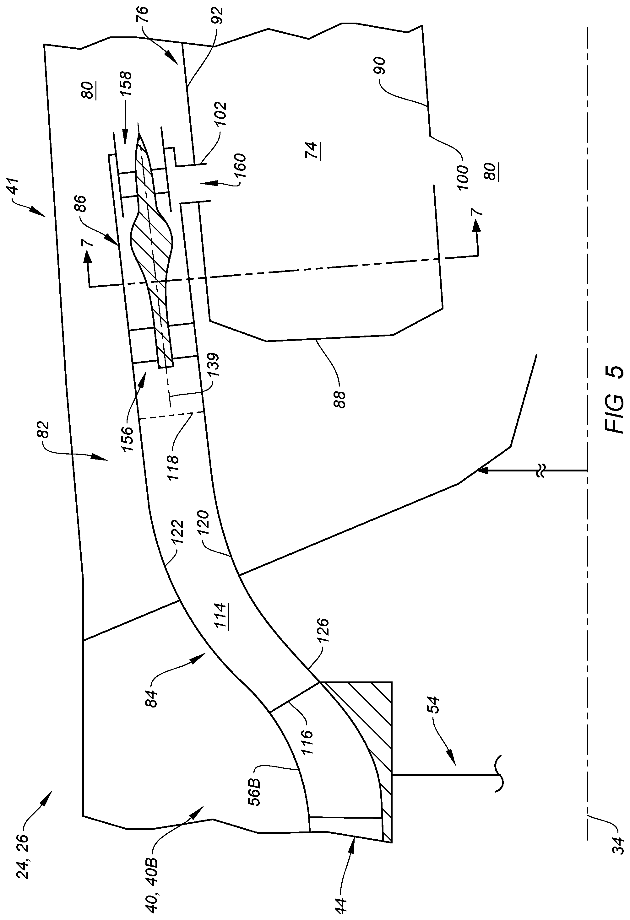 Patent US12312999 Figure 5 – Separating airflows within a turbine engine