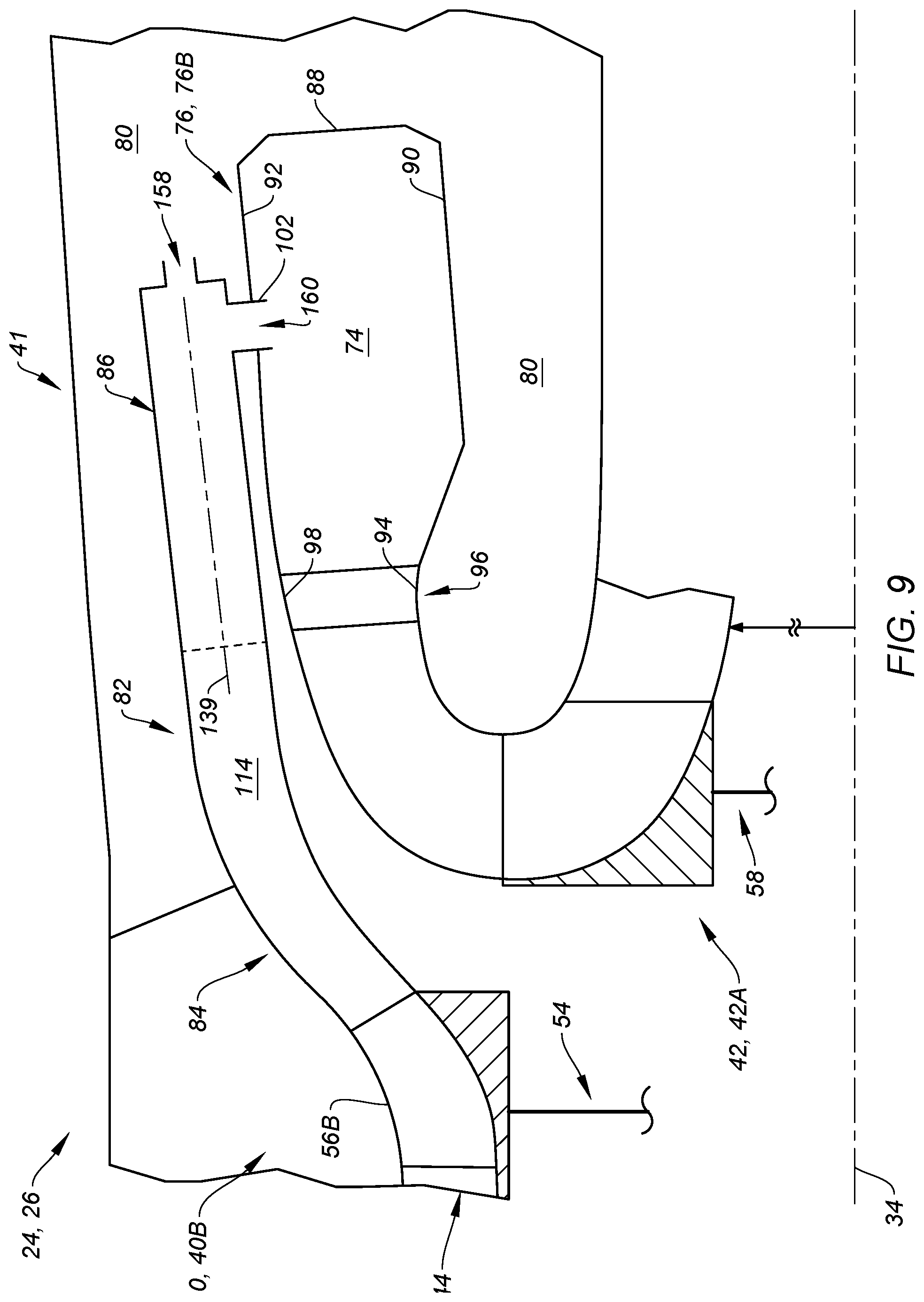 Patent US12312999 Figure 9 – Separating airflows within a turbine engine