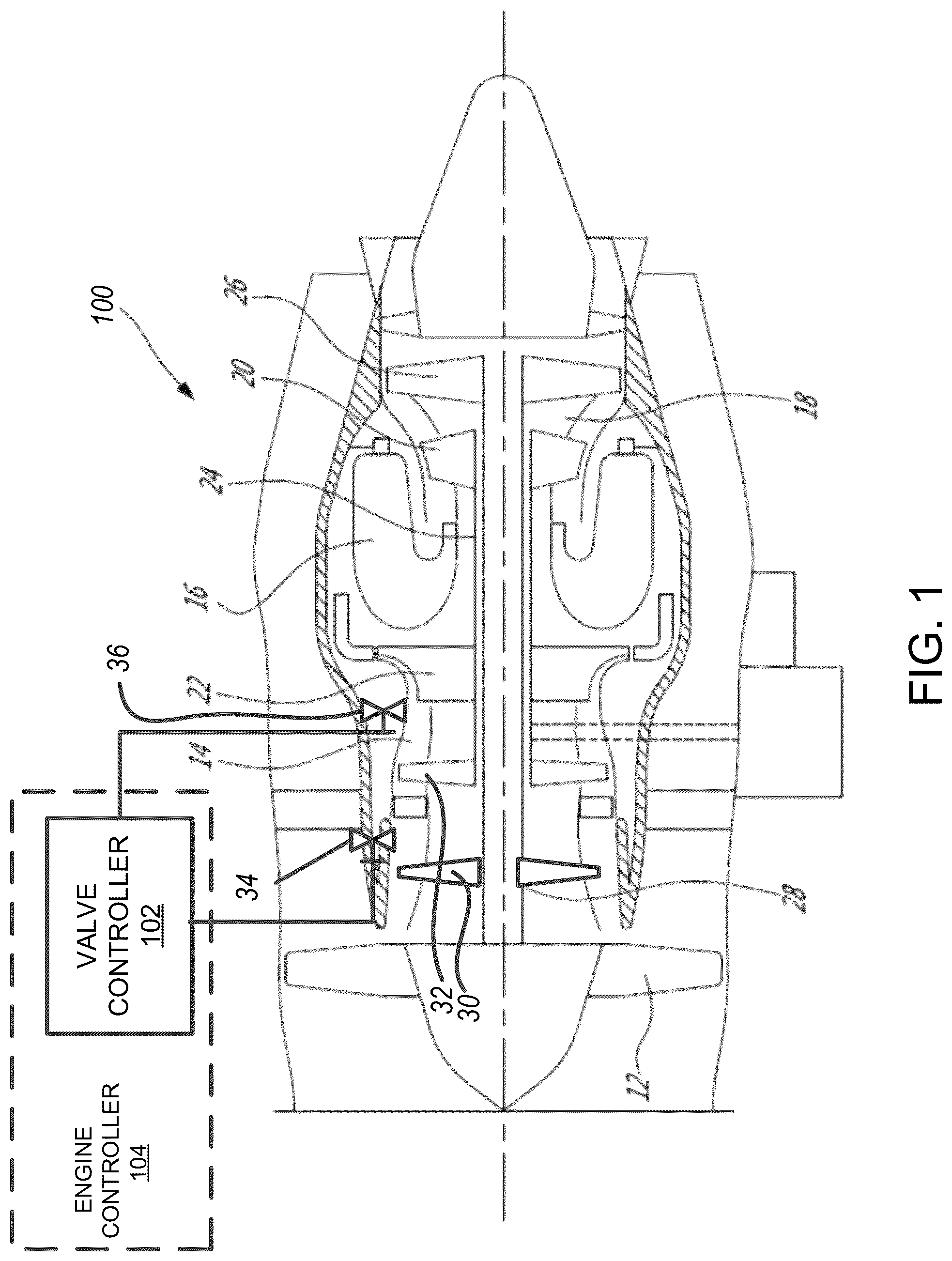 Patent US12313010 — Systems and methods for adjusting a modulation characteristic of a bleed-off valve of a gas turbine engine — Figure 1