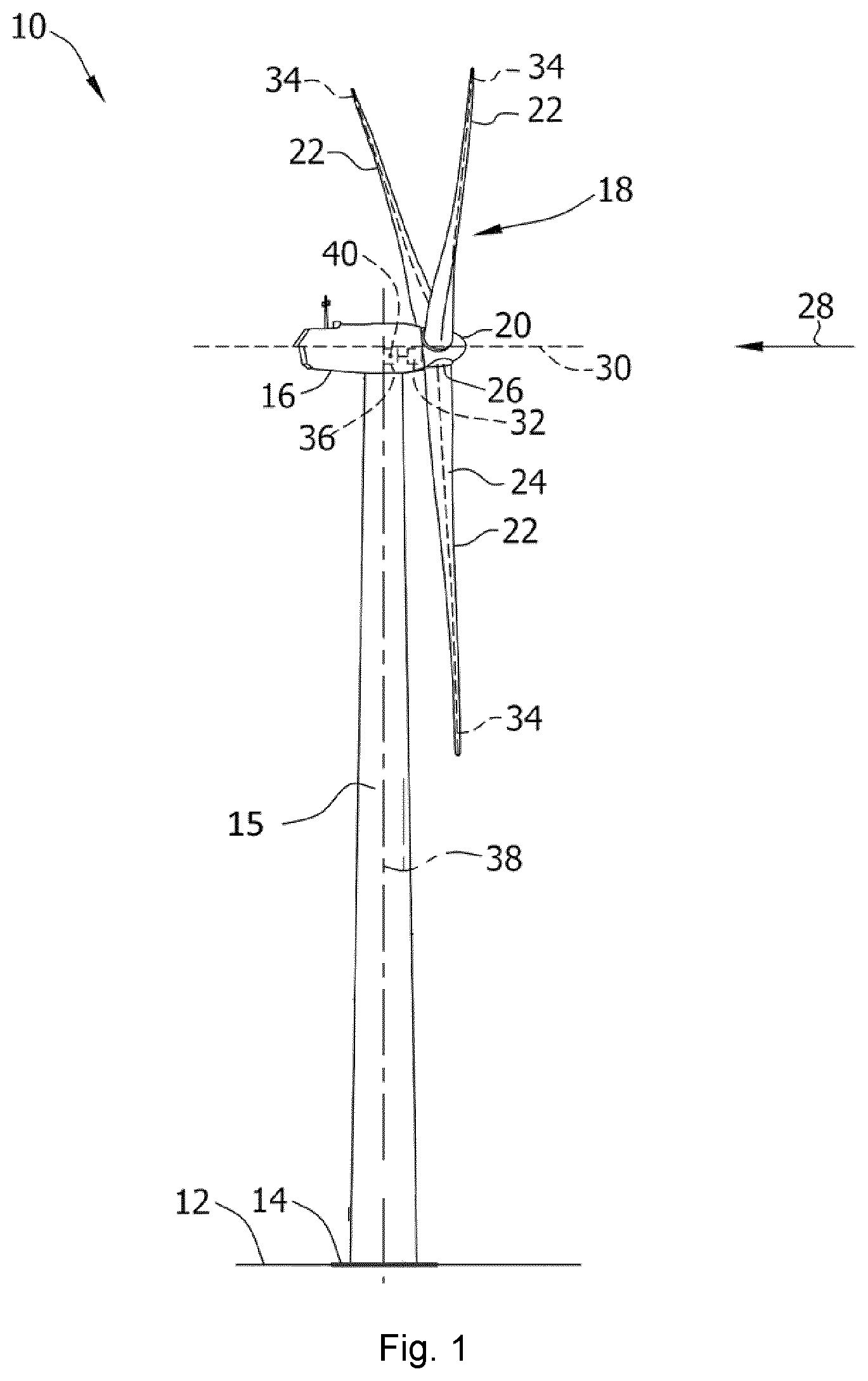 Patent US12313029 — Devices and methods for mitigating vibrations in wind turbine blades — Figure 1
