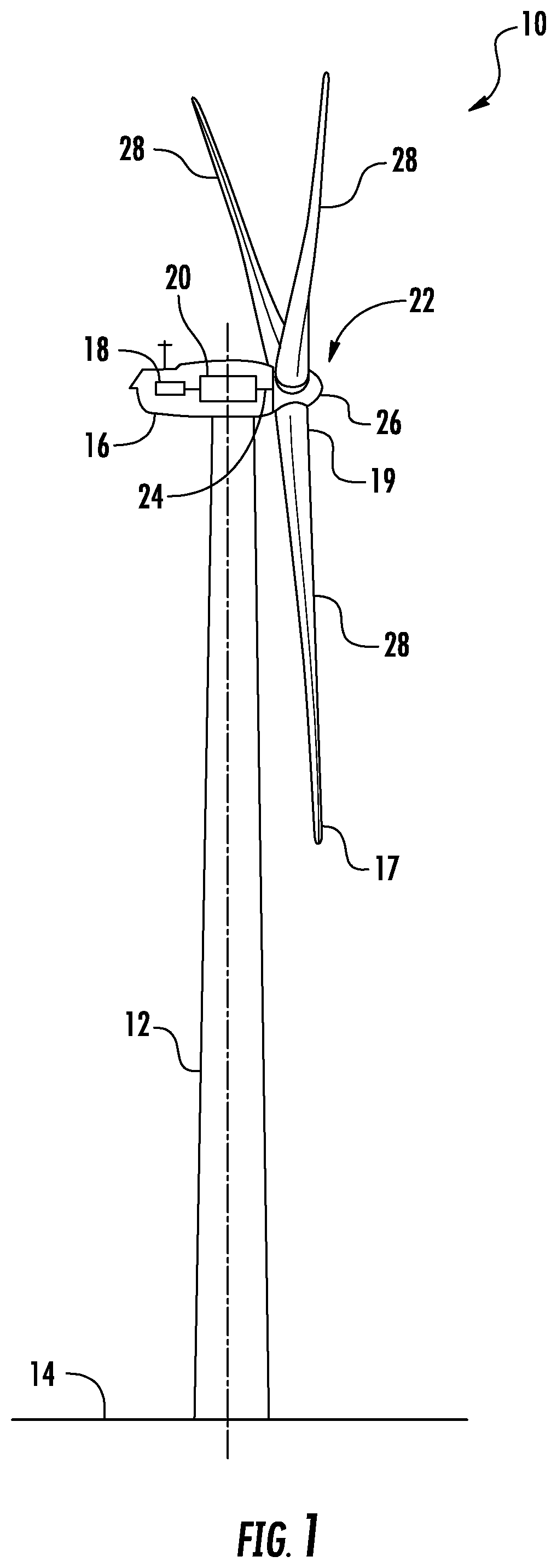 Patent US12313030 — Jointed wind turbine rotor blade with chord-wise extending pin bushings designed to minimize chord-wise gap — Figure 1