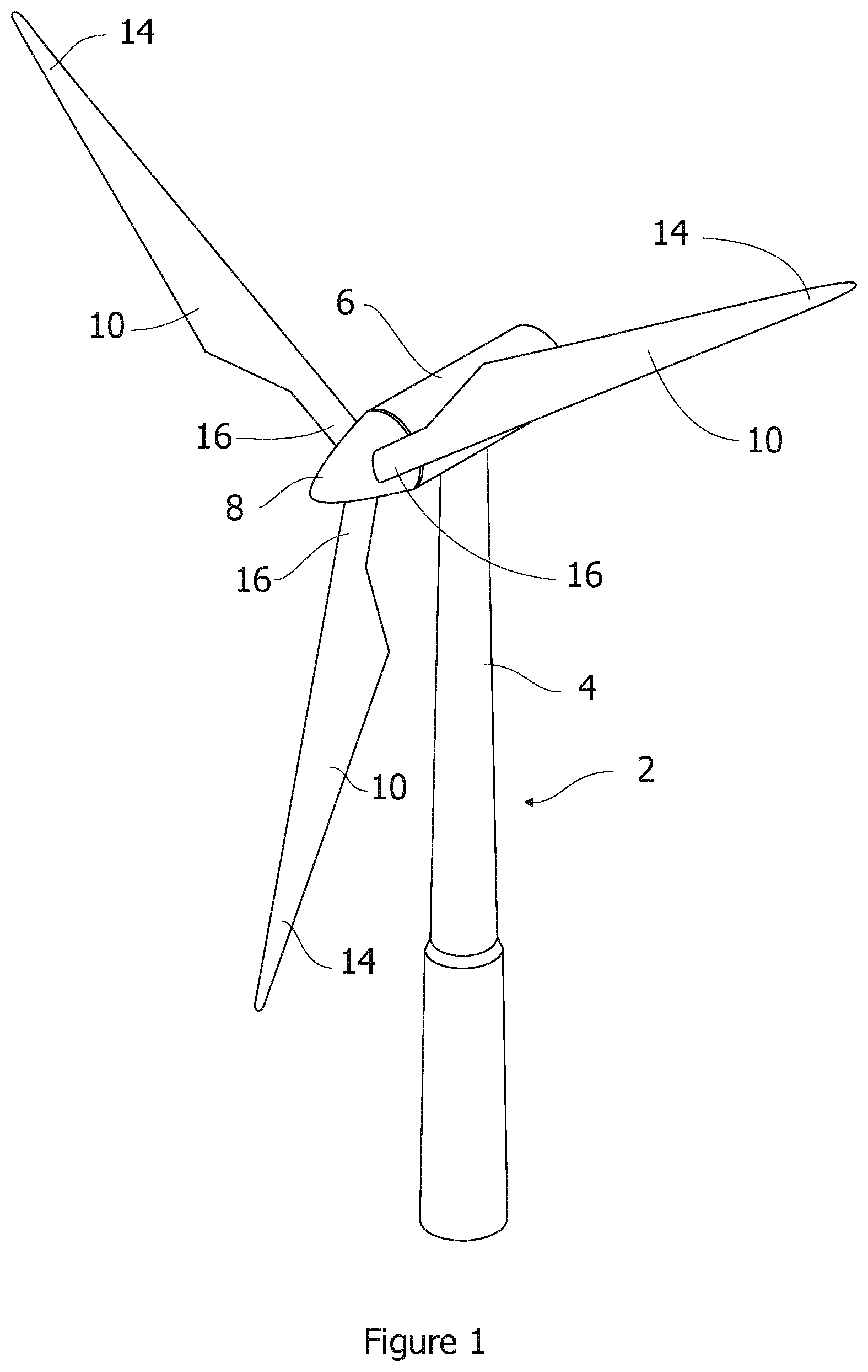 Patent US12313039 Figure 1 – Wind turbine blade having a de-icing system