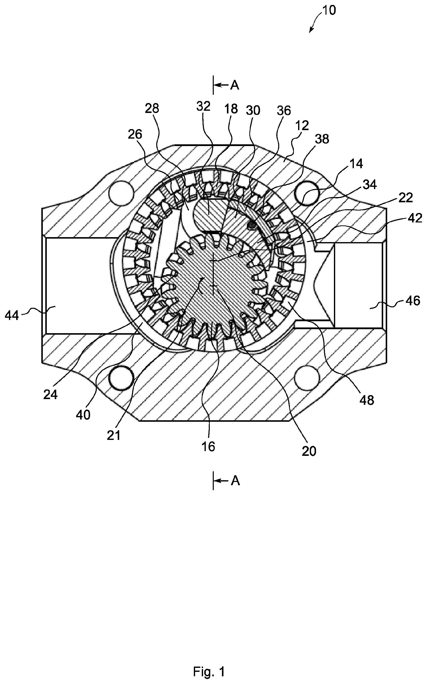 Patent US12313068 — Internal gear machine with helical toothing — Figure 1
