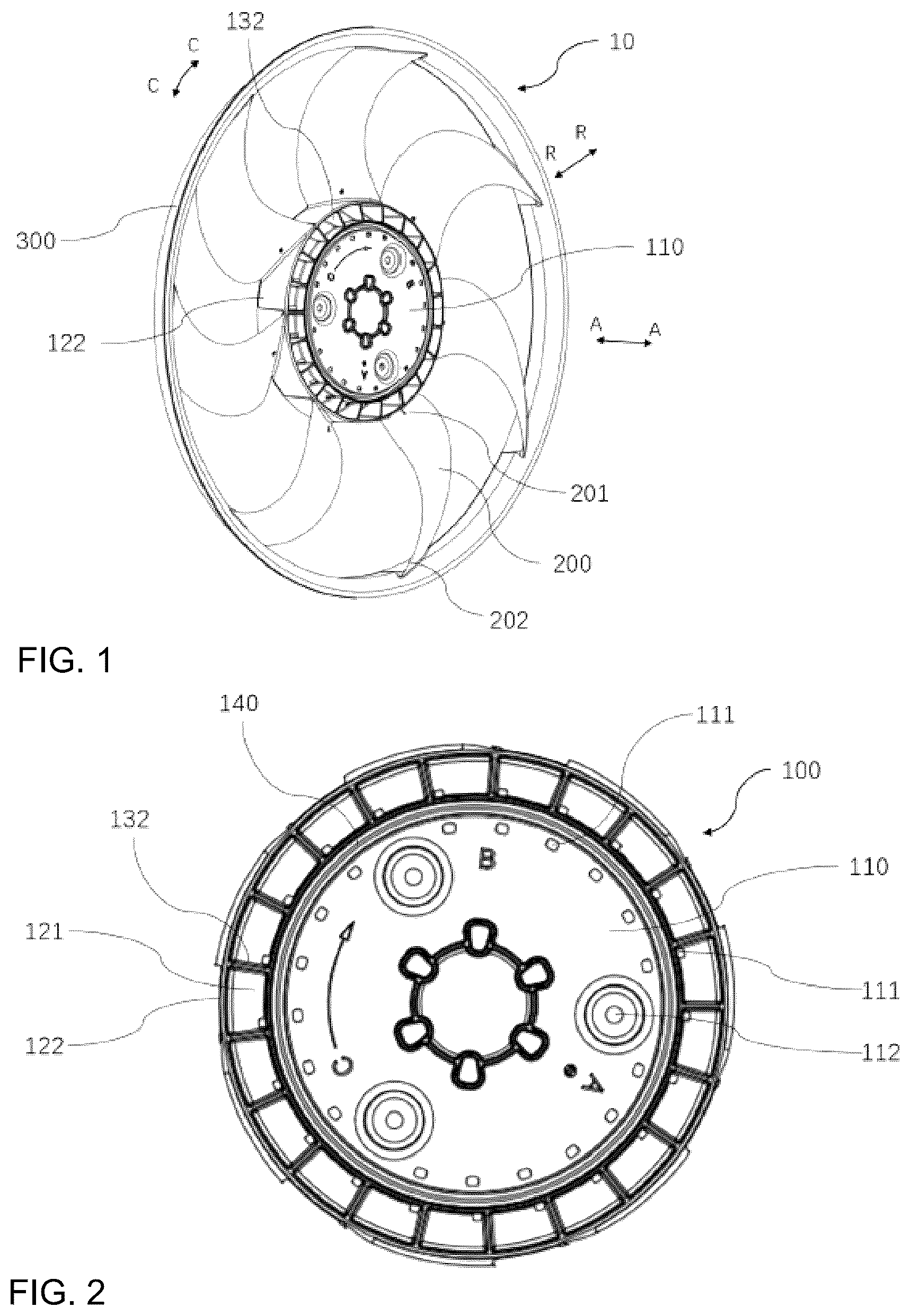 Patent US12313080 Figure 1 – Impeller and fan assembly