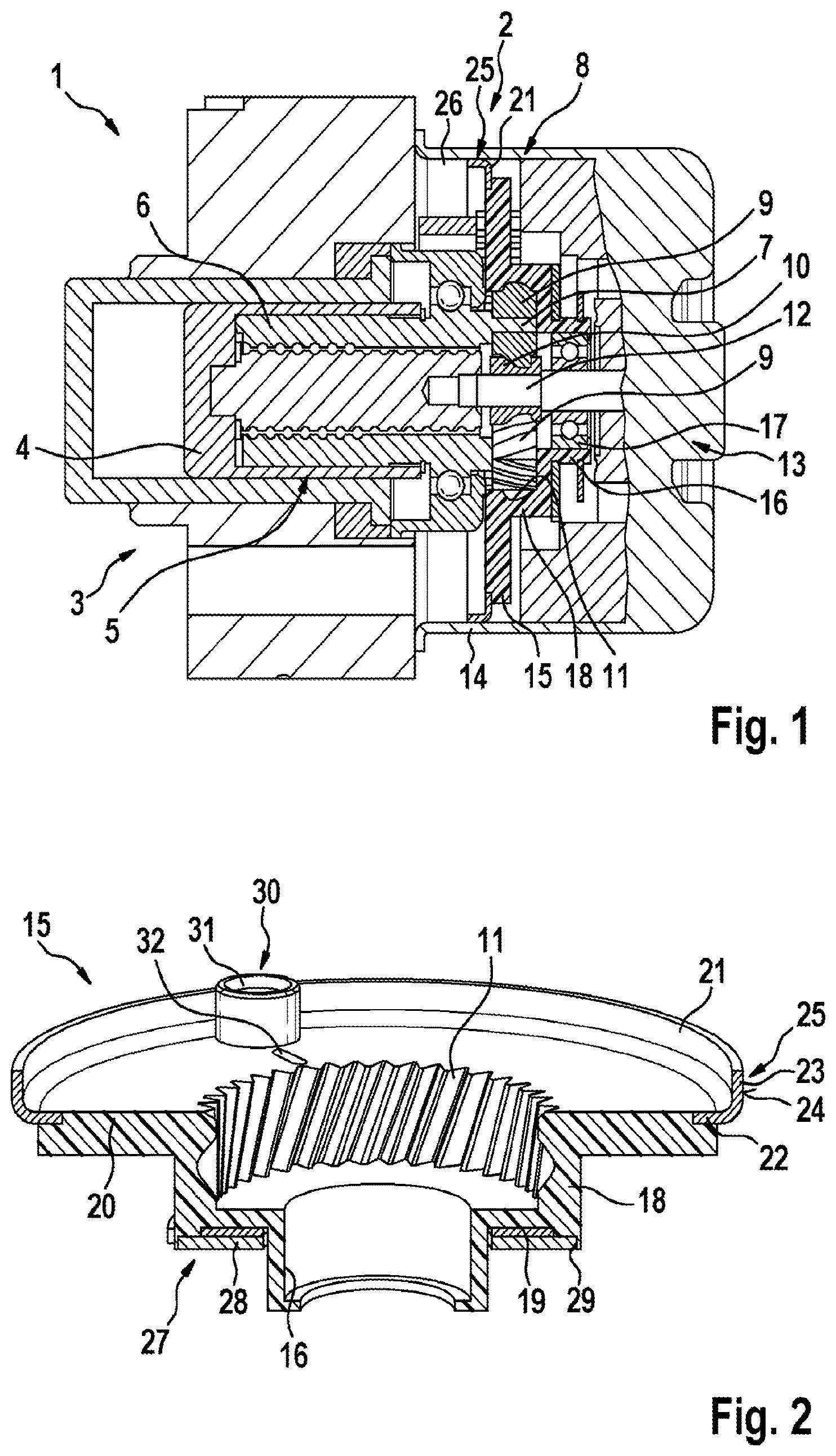 Patent US12313137 Figure 1 – Drive device for a braking system, and braking system