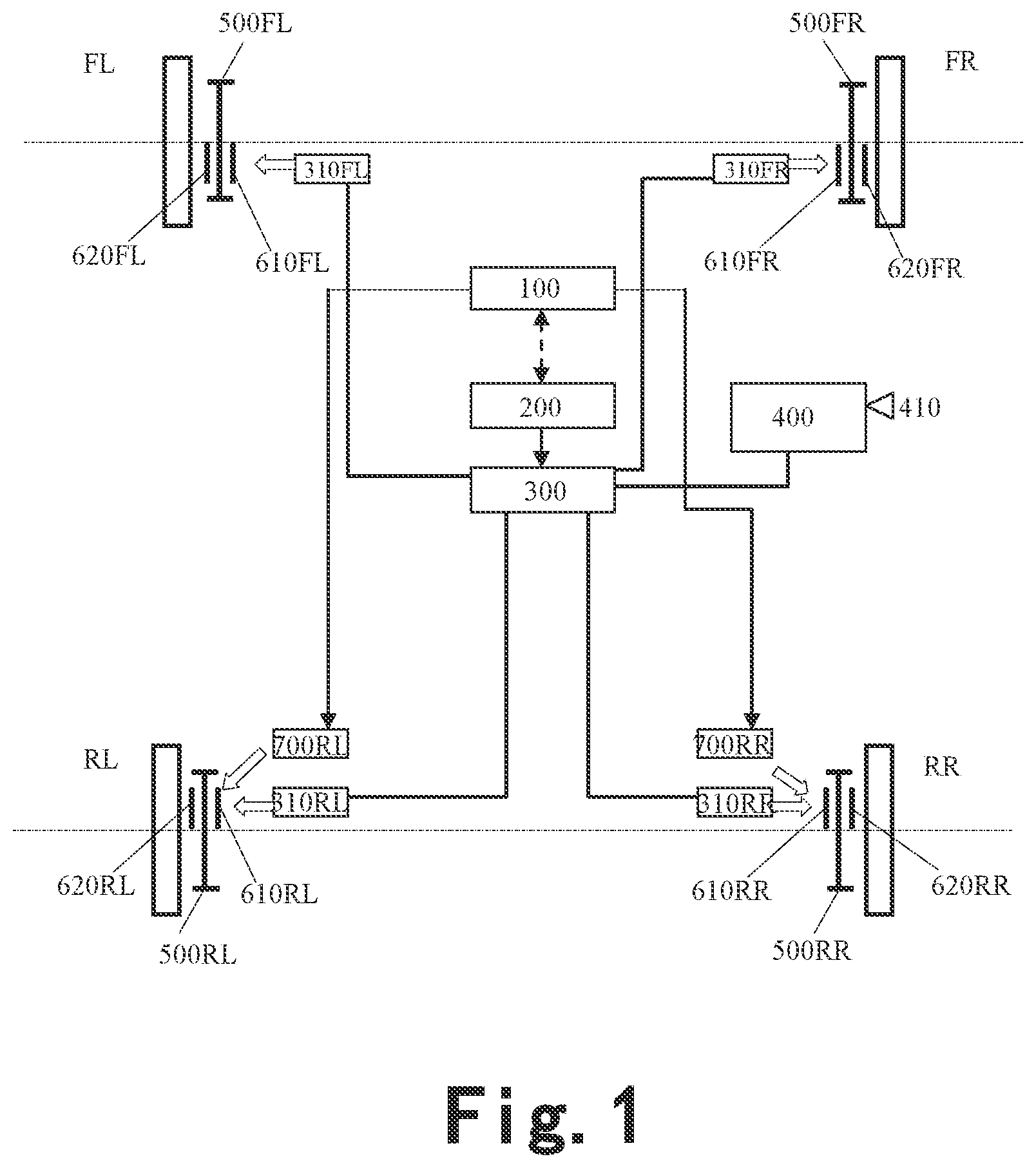 Patent US12313139 — System and method for monitoring wear of braking frictional pad of motor vehicle — Figure 1