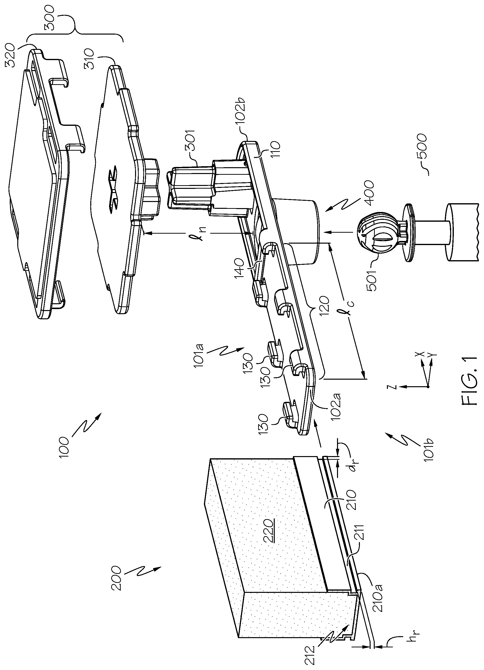 Patent US12313200 — Rail end mount and methods of use — Figure 1