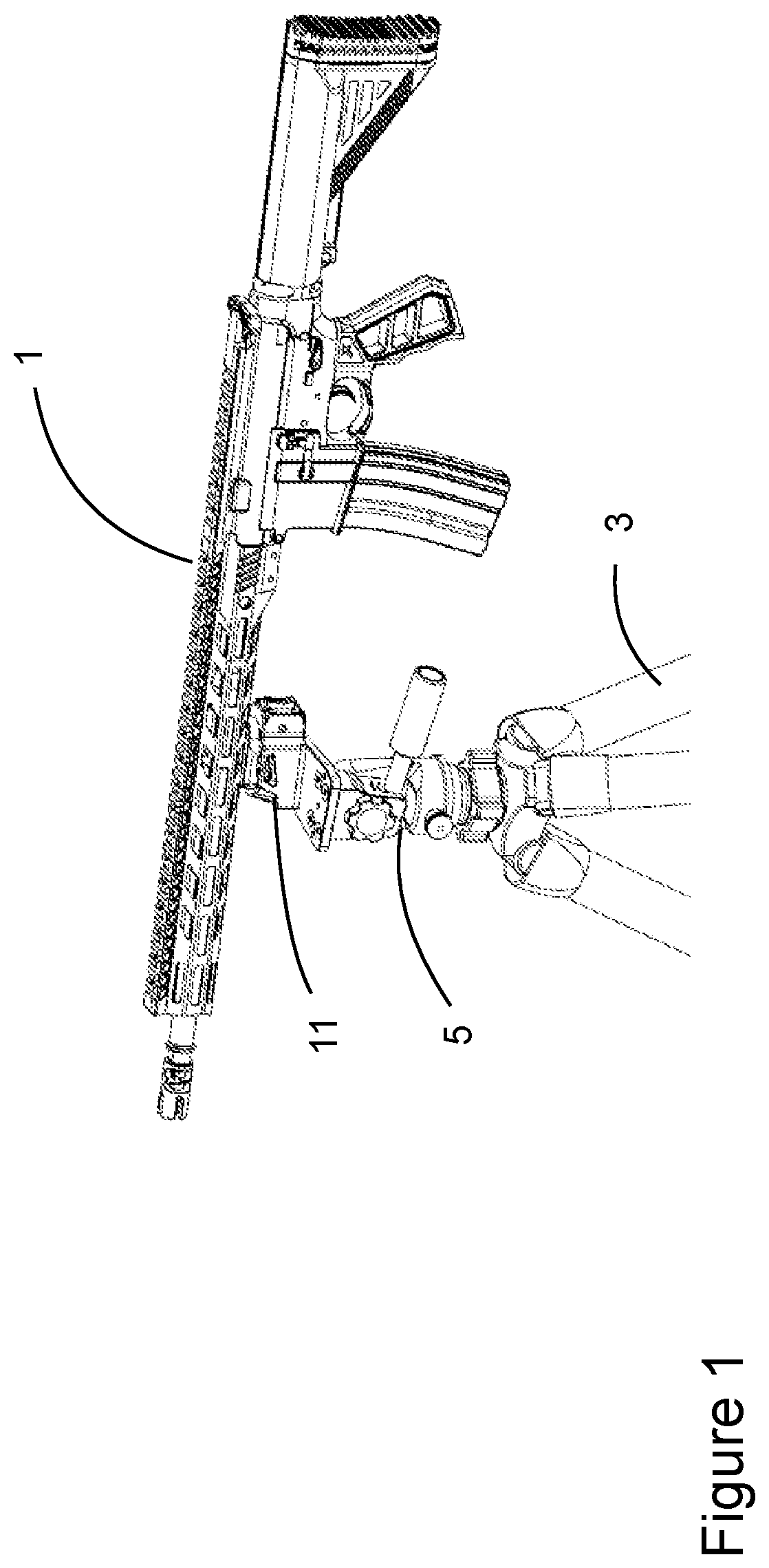 Patent US12313217 Figure 1 – Quick attach and detach mount for firearms and other objects