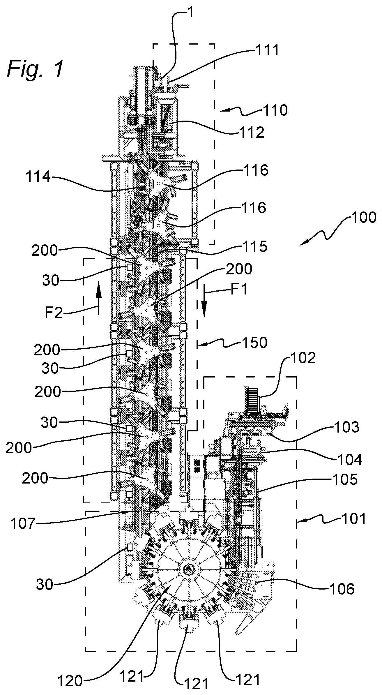 Patent US12313220 Figure 1 – Rotary machine with recirculating oil lubrication system