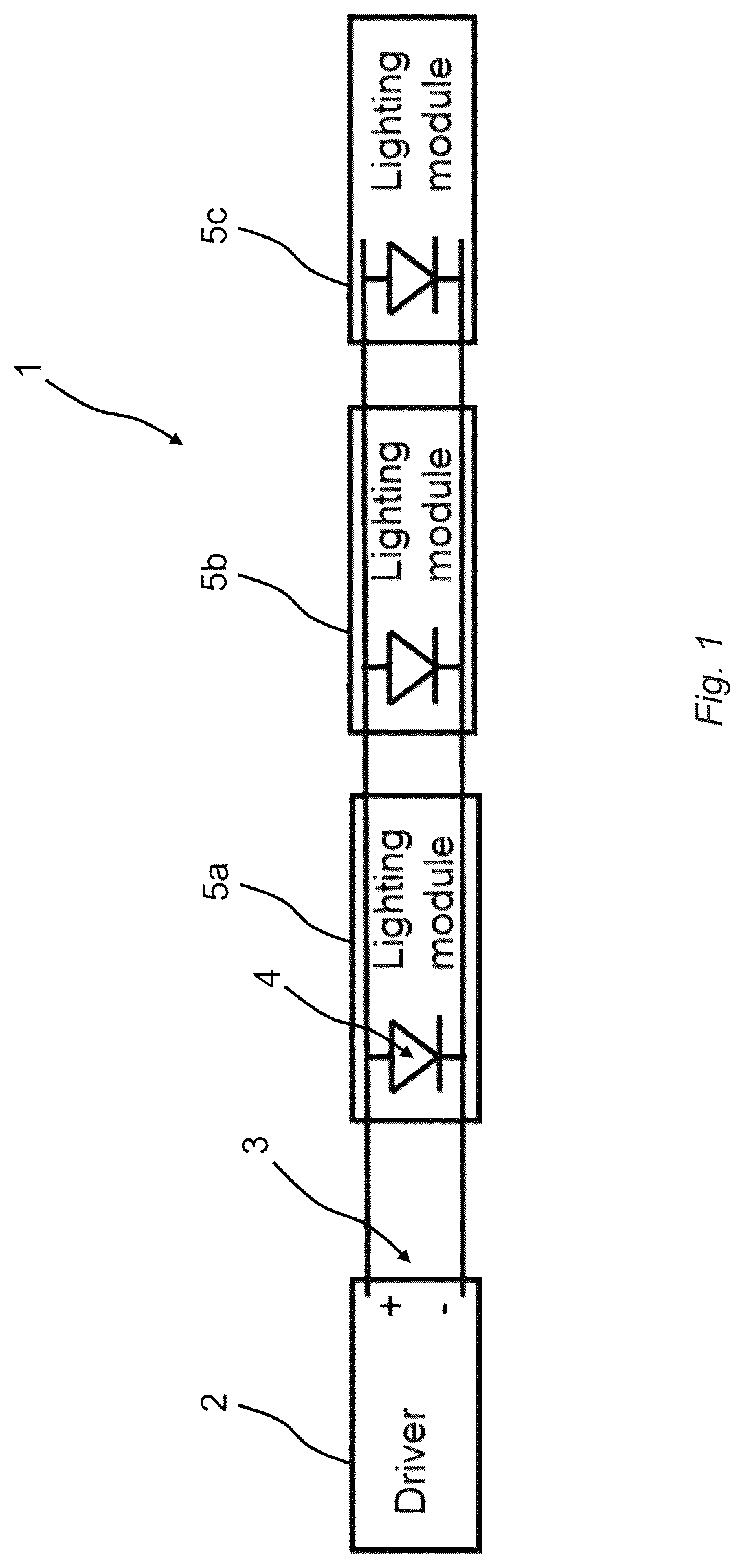 Patent US12313232 — Lighting system for emitting light comprising two connectable lighting modules, a lighting module, a method of operating a lighting module as well as a corresponding method — Figure 1